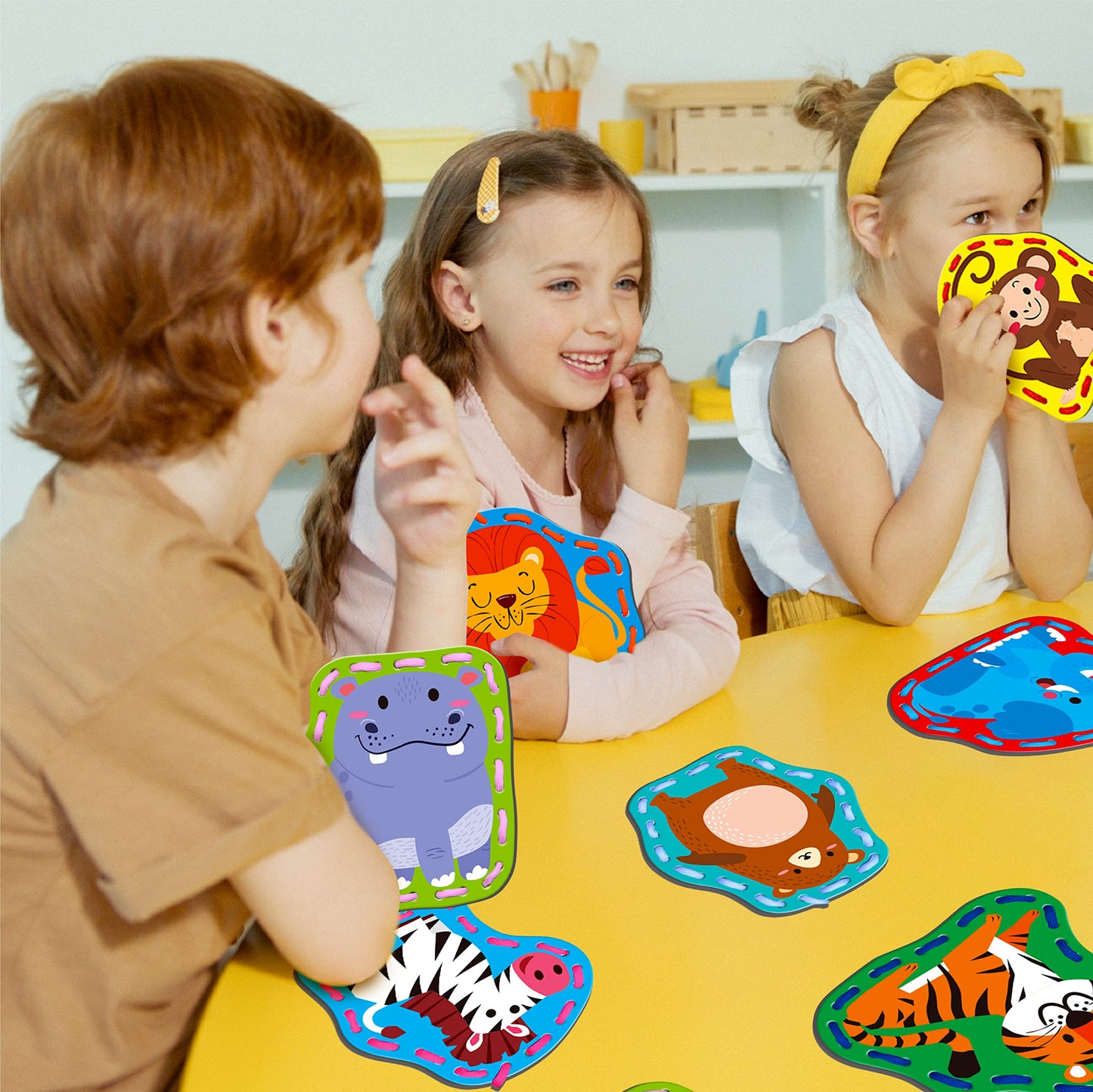 SpriteGru 9-Piece Kids Lacing Cards — Double-Sided Wild Animal Sewing Cards with Colorful Laces