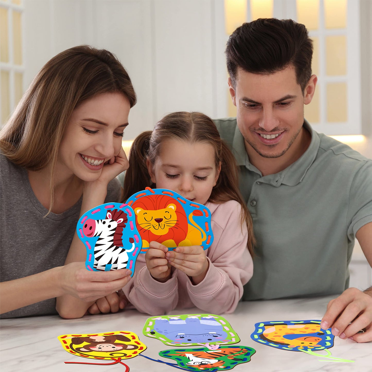 SpriteGru 9-Piece Kids Lacing Cards — Double-Sided Wild Animal Sewing Cards with Colorful Laces