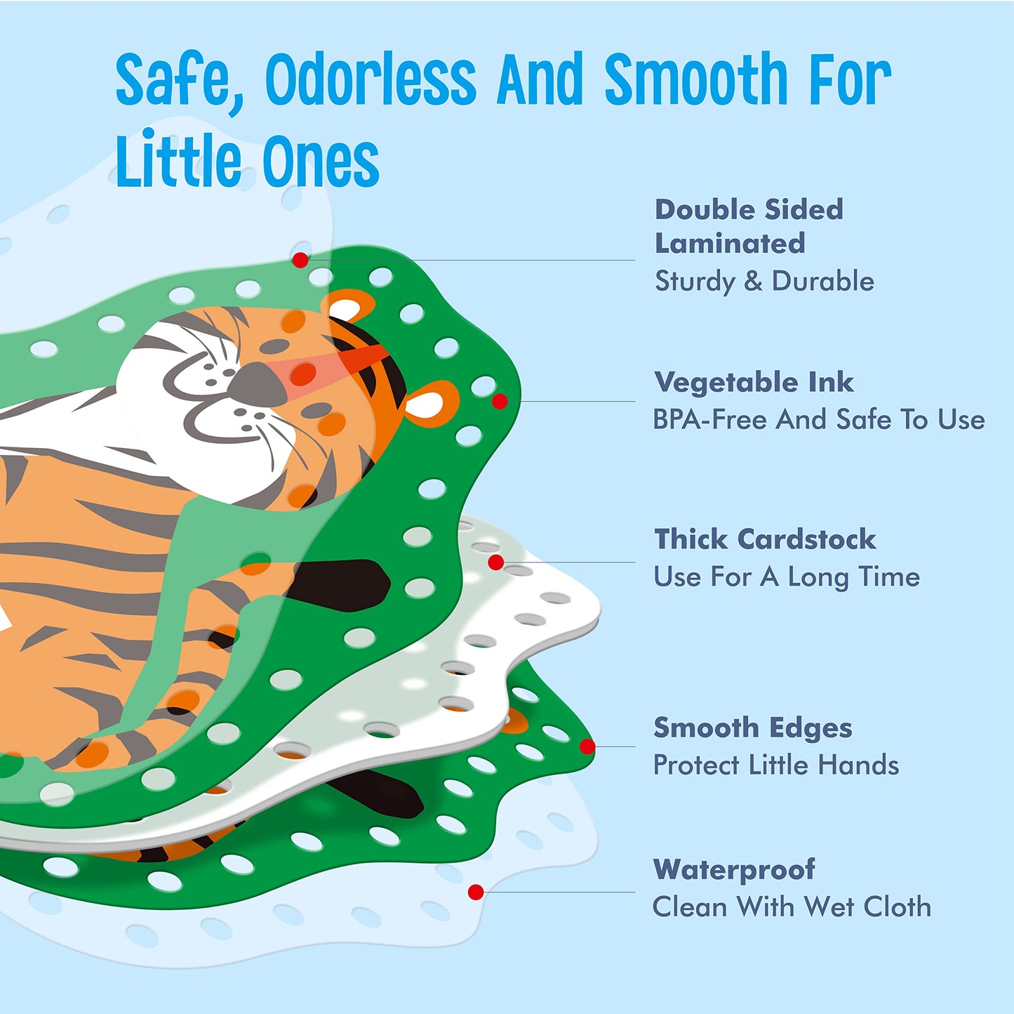SpriteGru 9-Piece Kids Lacing Cards — Double-Sided Wild Animal Sewing Cards with Colorful Laces