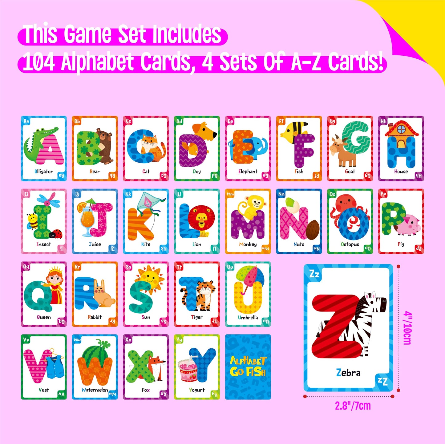 SpriteGru Go Fish Card Game — 104 Alphabet Cards for Kids’ Learning & Family Fun