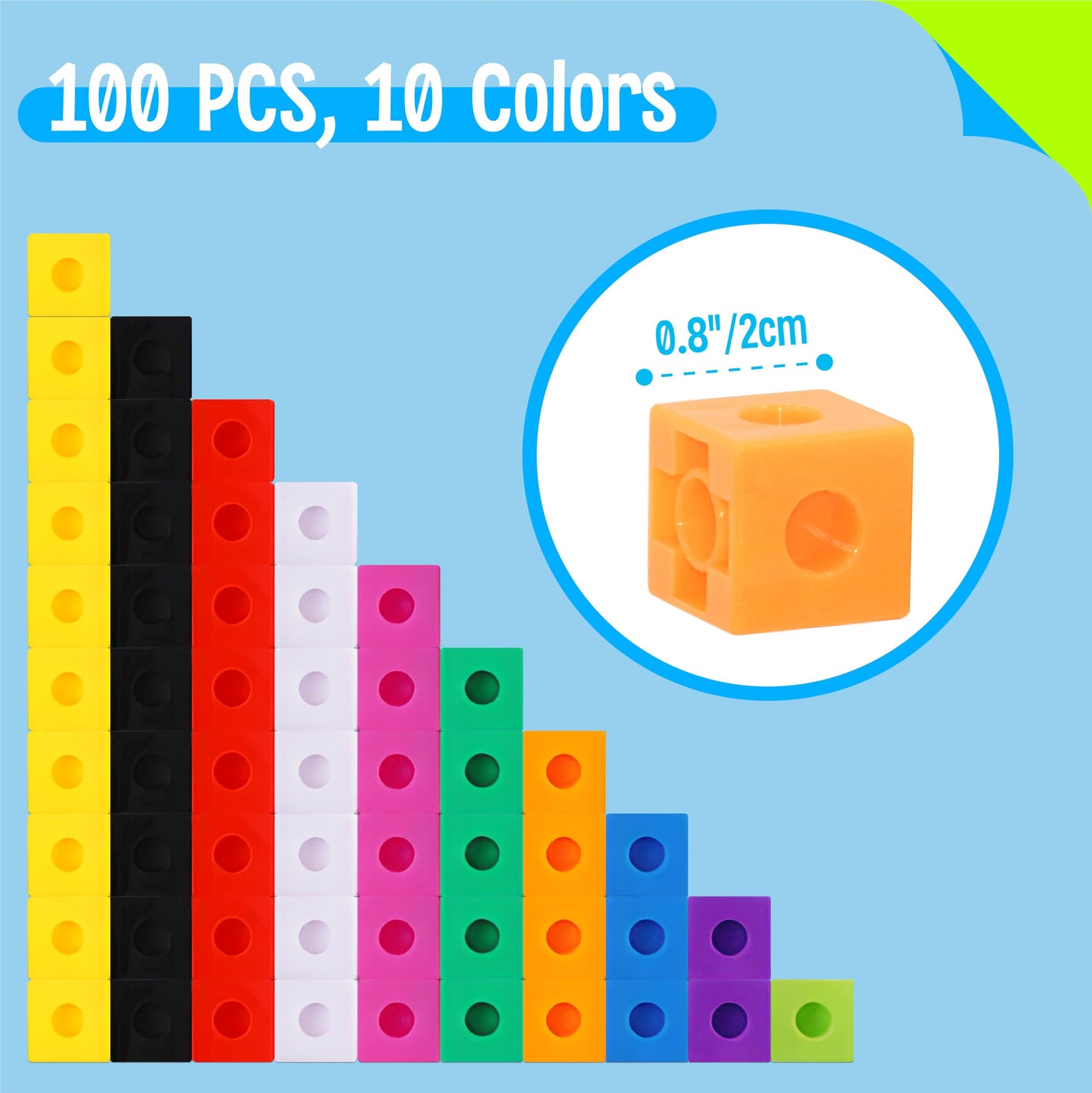 SpriteGru Math Linking Cubes – 100 Colorful Blocks for Early Math & STEM