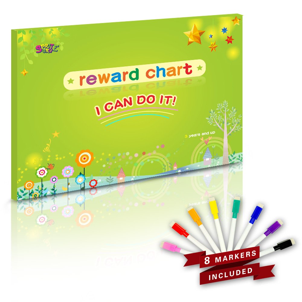 SpriteGru Magnetic Reward Chore Chart – XL 17x12 in, 60 Chores, 300 Stars, 8 Markers