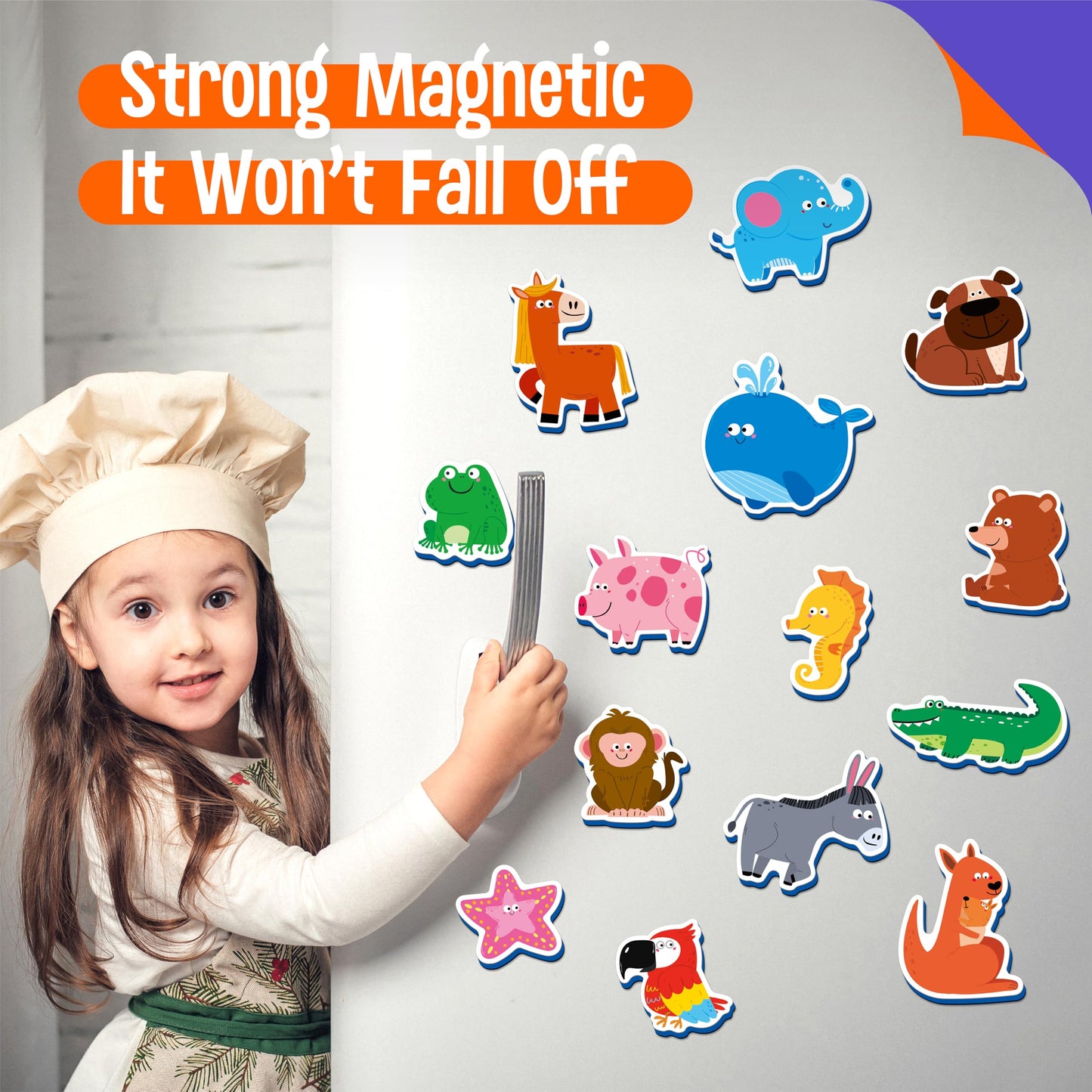 SpriteGru 35 Pcs Animal Magnets – Adorable Fridge Toys for Kids 3+ | Wild, Marine & Farm Animals
