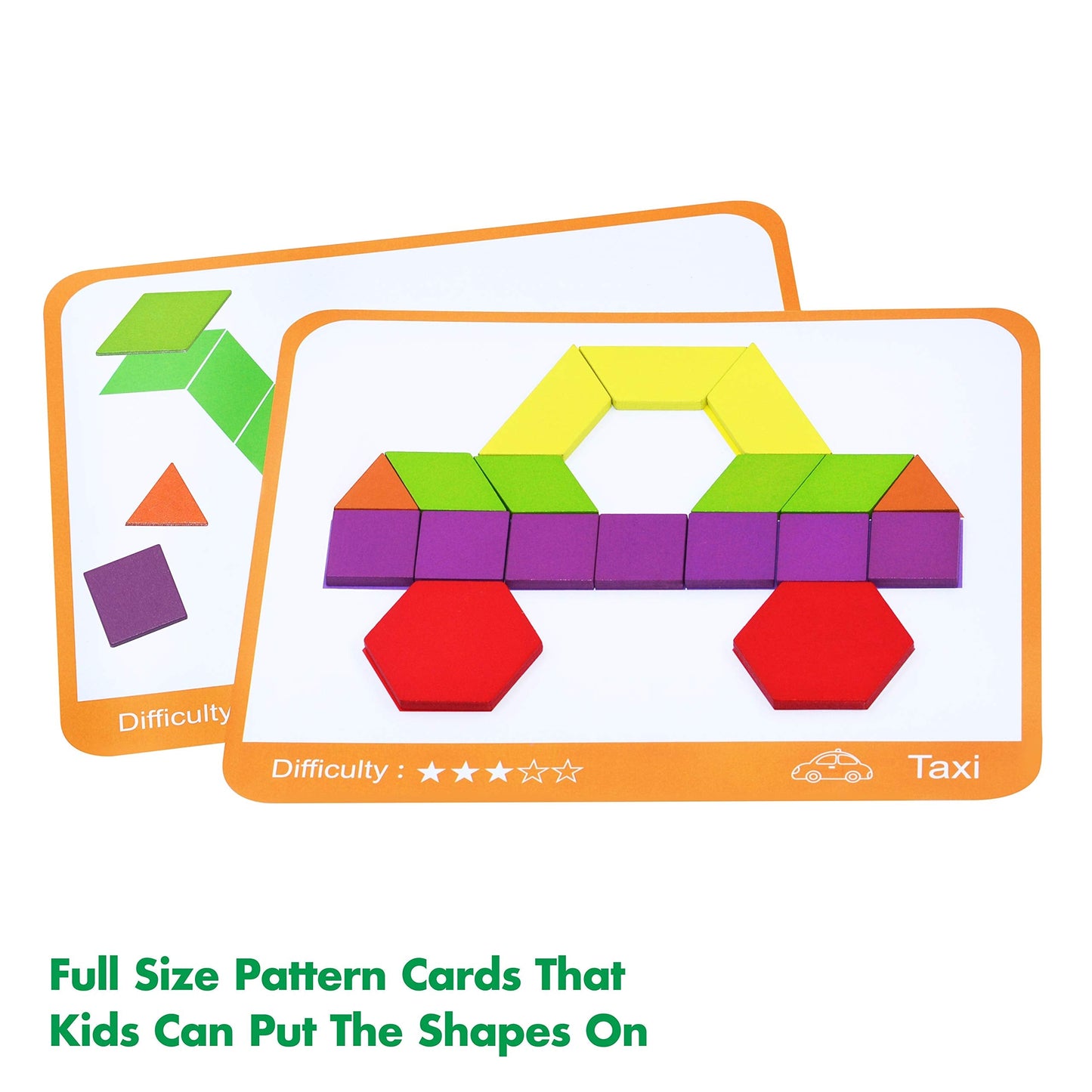 SpriteGru 300-Piece Wooden Pattern Blocks Set for Kids – 24 Double-Sided Cards (48 Patterns), Storage Bag & Gift Box