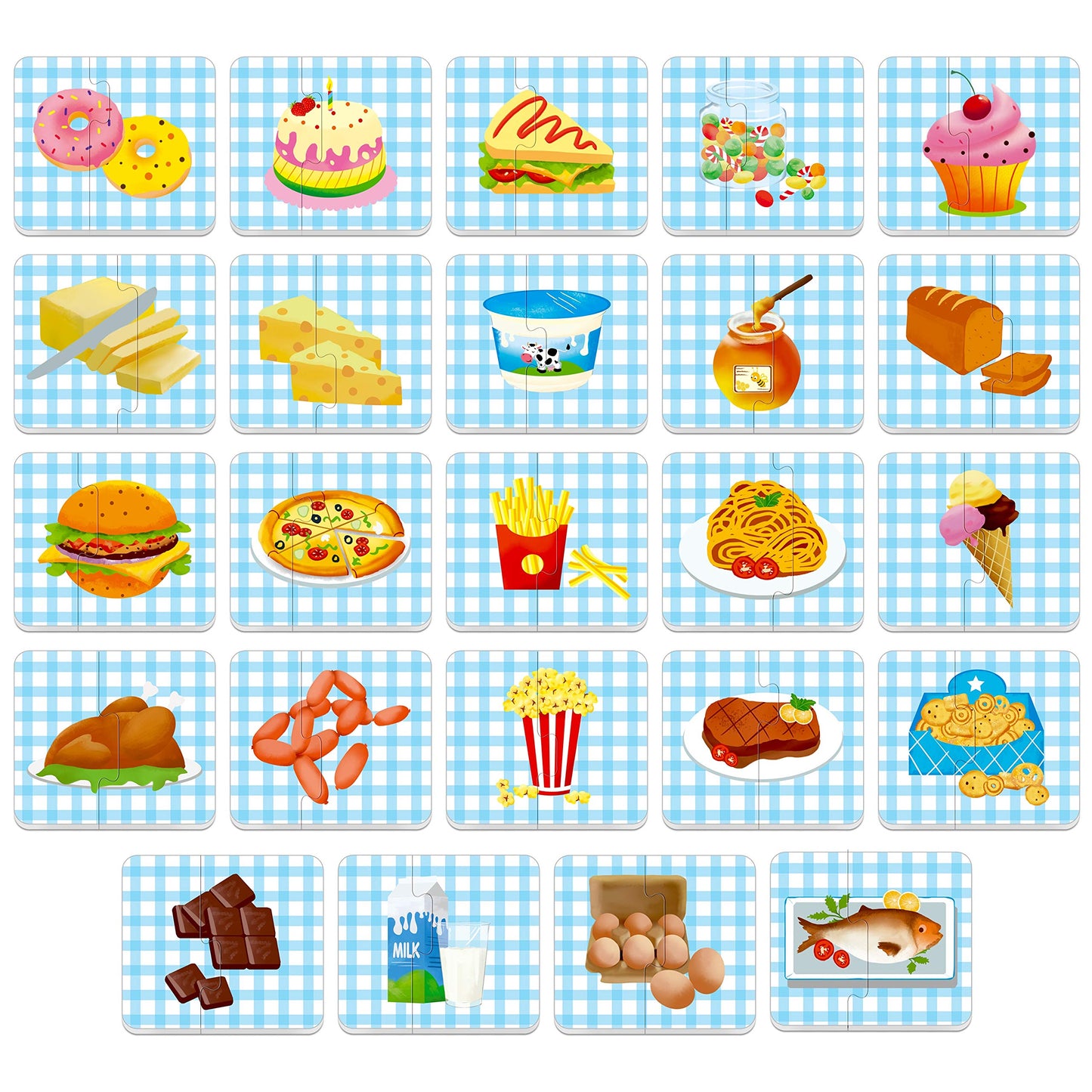 SpriteGru 48 Food Matching Puzzles with Error-Correction — 24 Double-Sided Blocks for Preschool Learning