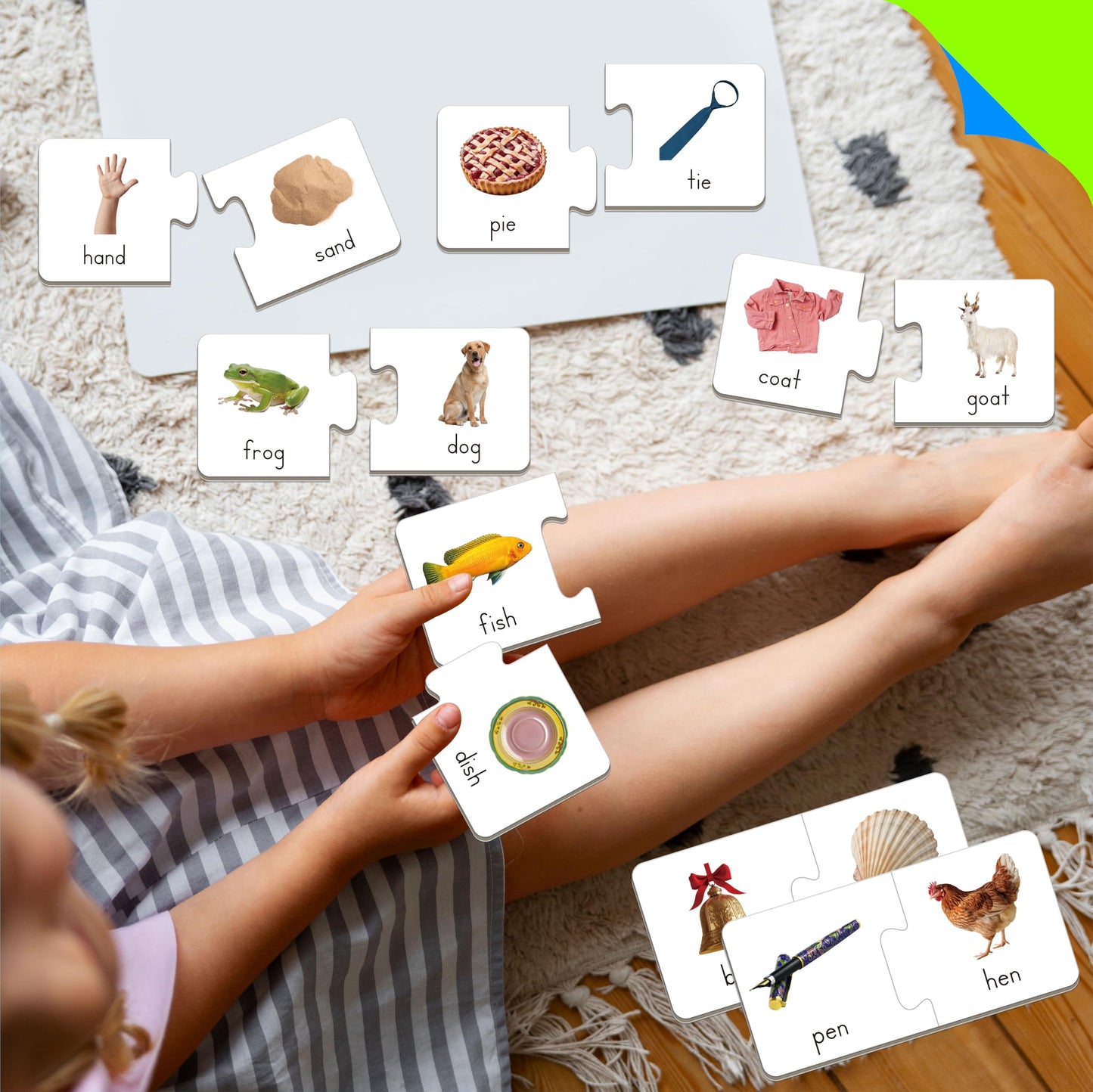 SpriteGru Rhyming Puzzles: 26 Groups Phonics Matching Cards for Early Learning