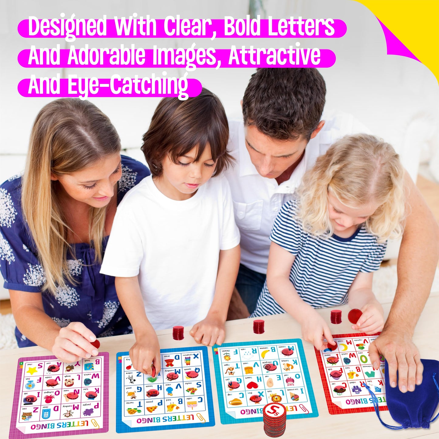 SpriteGru Alphabet & Phonics Bingo – 12 Boards, ABC Letters & CVC Blends (Ages 4+)