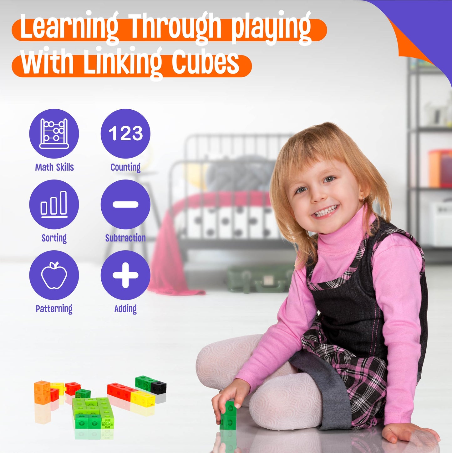 SpriteGru Math Linking Cubes – 100 Colorful Blocks for Early Math & STEM