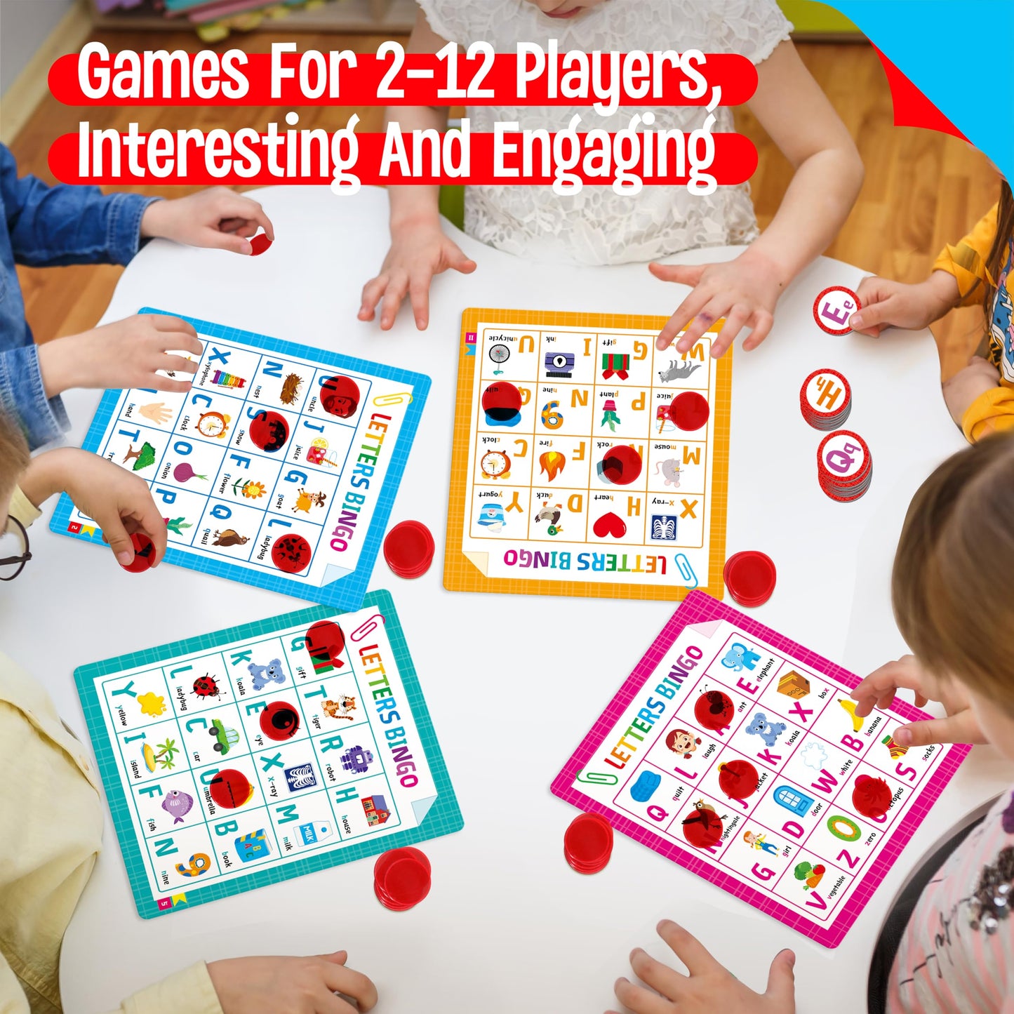SpriteGru Alphabet & Phonics Bingo – 12 Boards, ABC Letters & CVC Blends (Ages 4+)