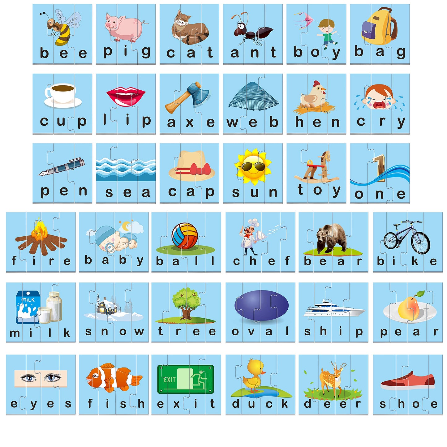 SpriteGru 72-Word Spelling Puzzles with Self-Correction – 3 & 4 Piece Preschool Blocks (36 Double-Sided)