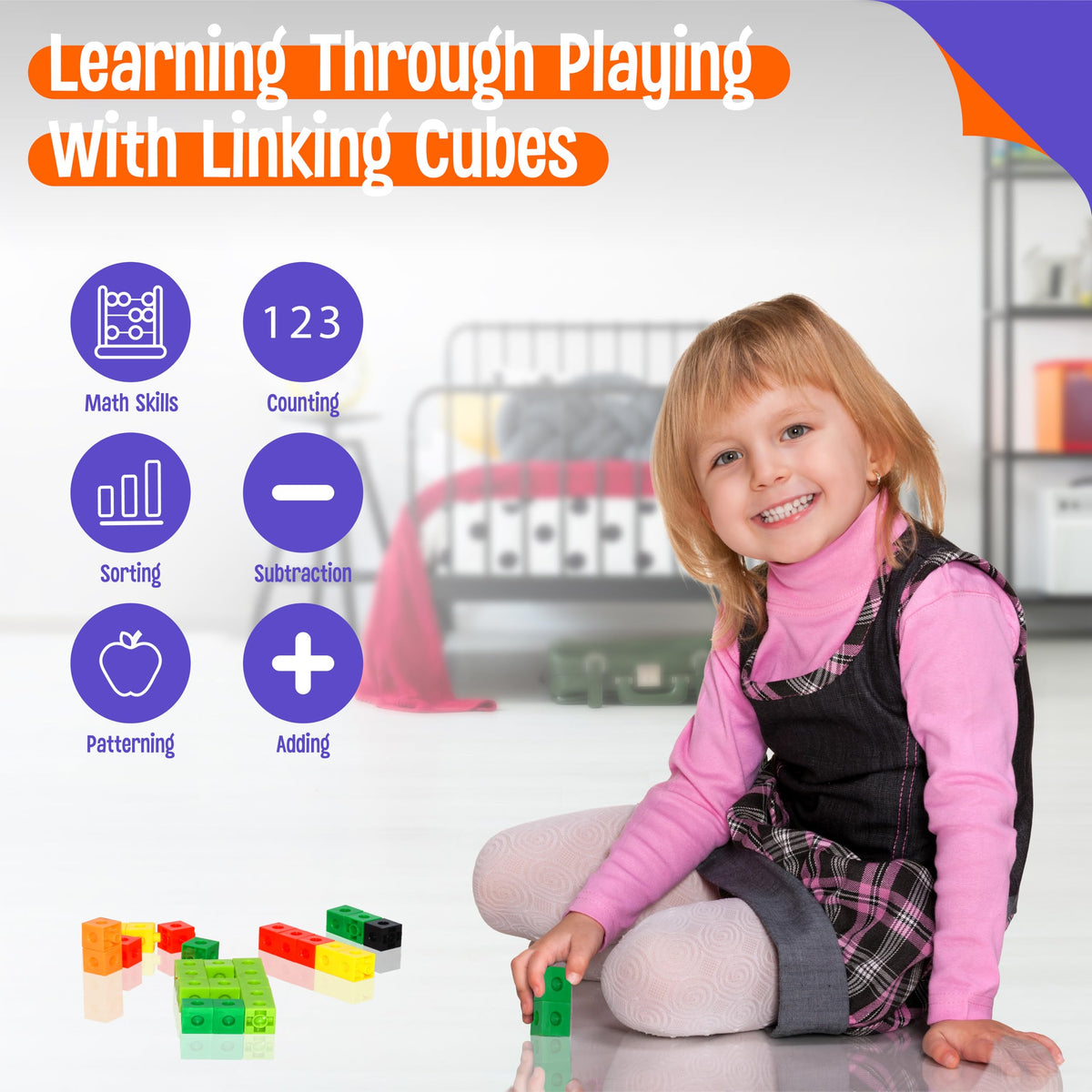 SpriteGru 300PCS Math Linking Cubes – Colorful Early Math & STEM Building Blocks