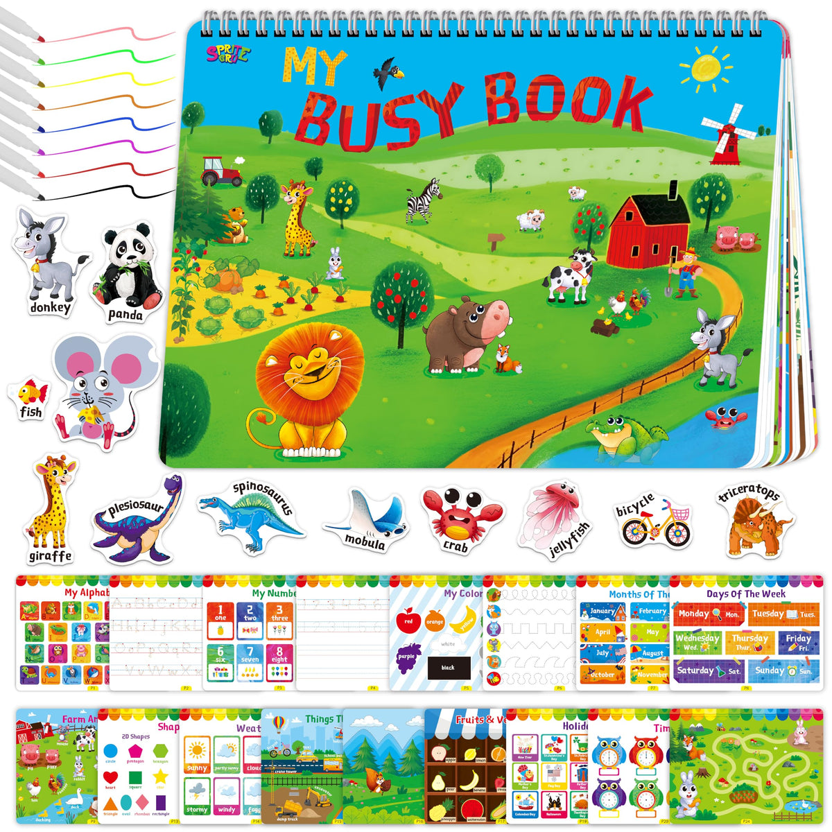 SpriteGru Preschool Busy Book – 30 Theme Activities Montessori Learning Toy