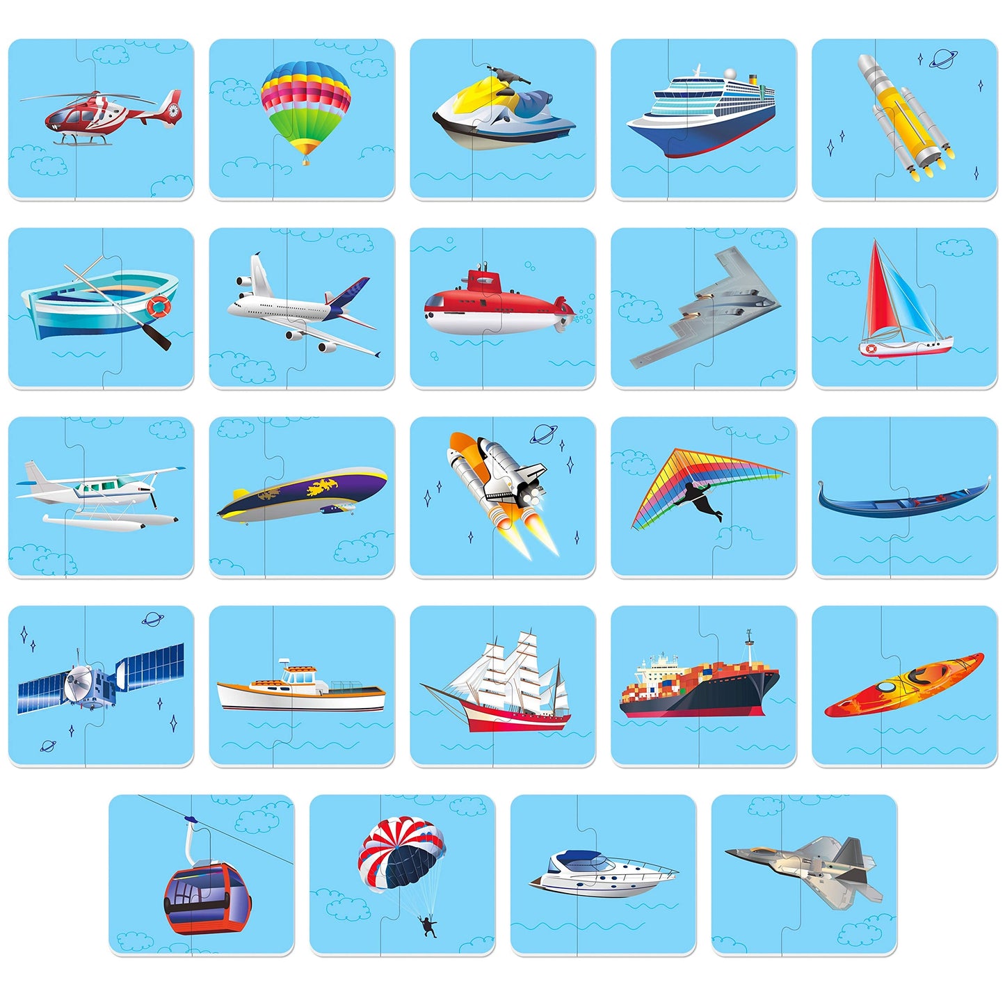 SpriteGru 48 Vehicle Matching Puzzles – Pre-Primer, 24 Double-Sided Blocks
