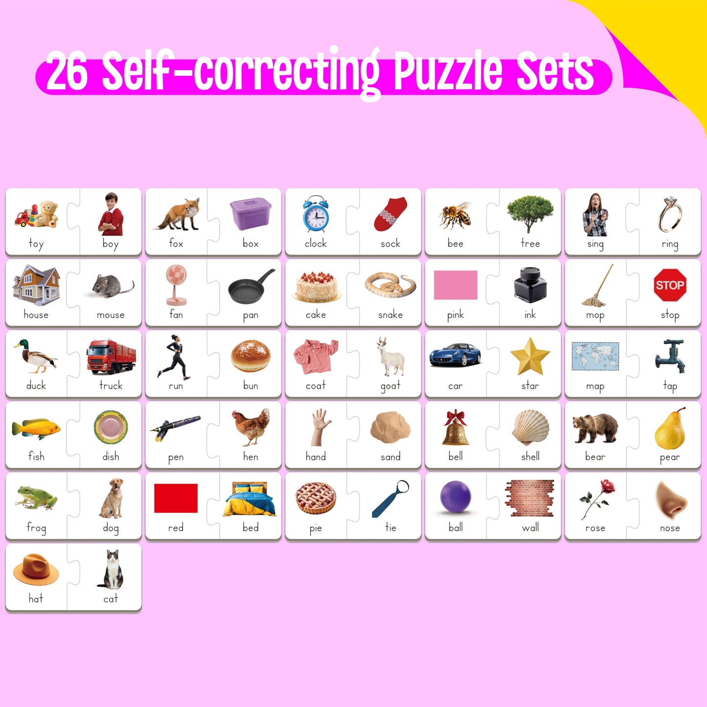 SpriteGru Rhyming Puzzles: 26 Groups Phonics Matching Cards for Early Learning