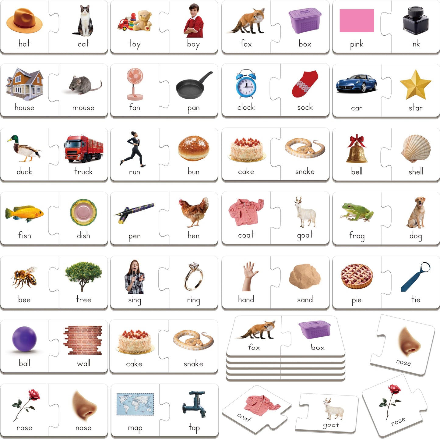 SpriteGru Rhyming Puzzles: 26 Groups Phonics Matching Cards for Early Learning