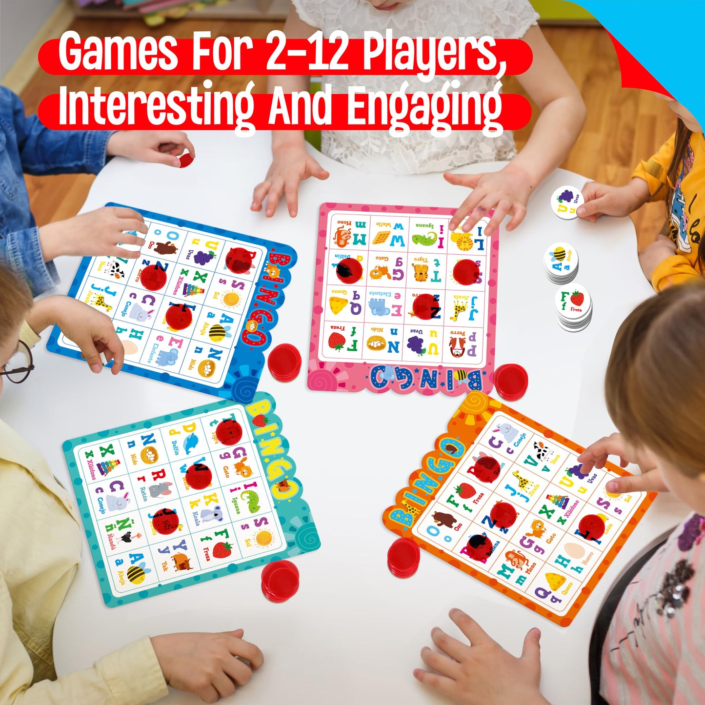 SpriteGru Spanish Bingo Game – 12 Boards, Letters, Numbers & Words (Ages 4+)