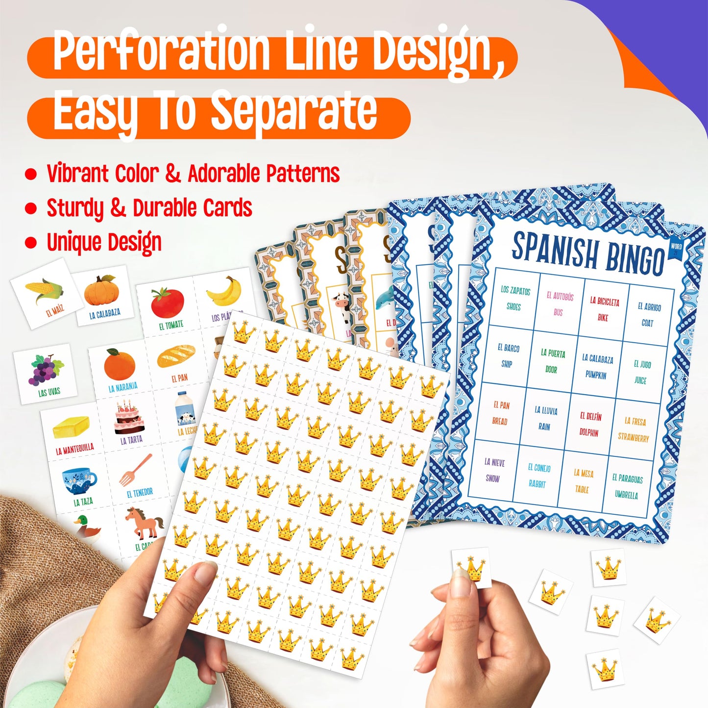 SpriteGru Spanish Bingo Game – 25 Boards for Spanish Vocabulary | Bilingual Word Bingo for Ages 5+
