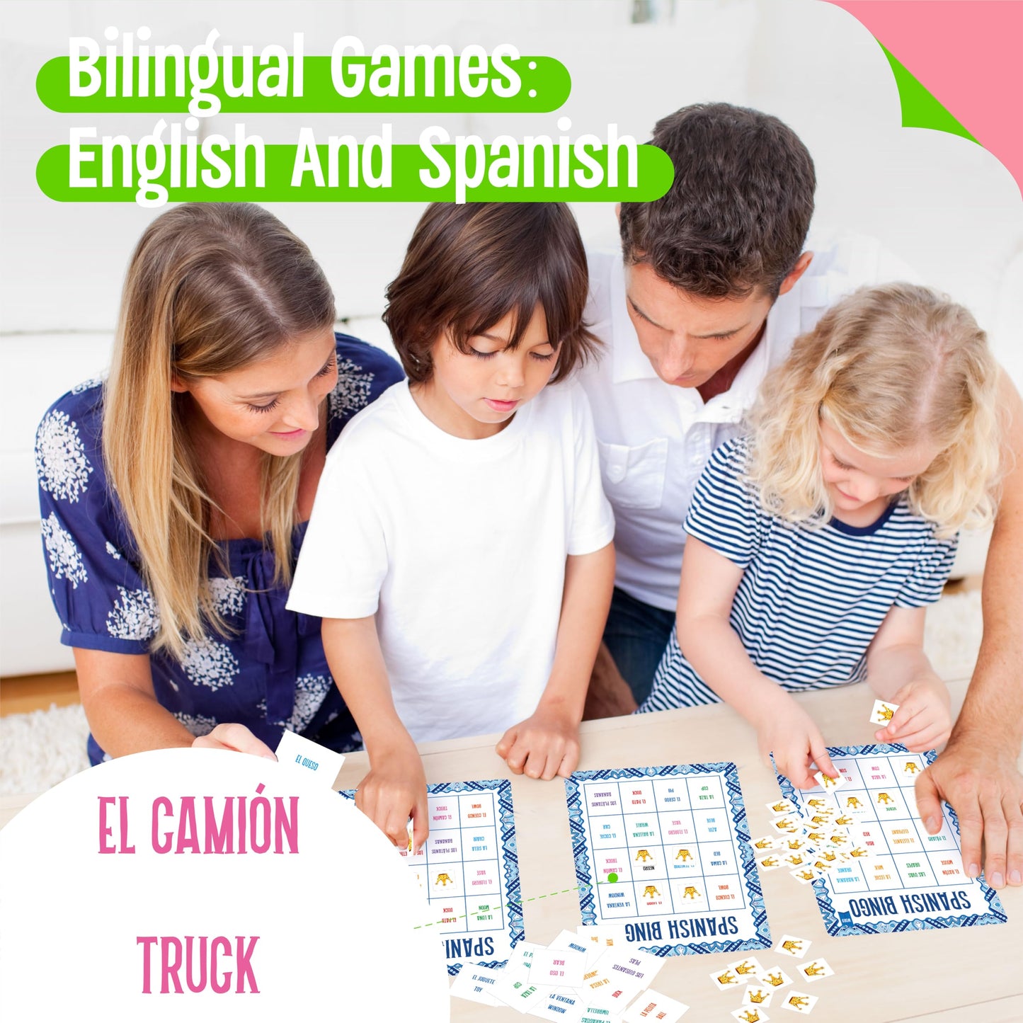 SpriteGru Spanish Bingo Game – 25 Boards for Spanish Vocabulary | Bilingual Word Bingo for Ages 5+