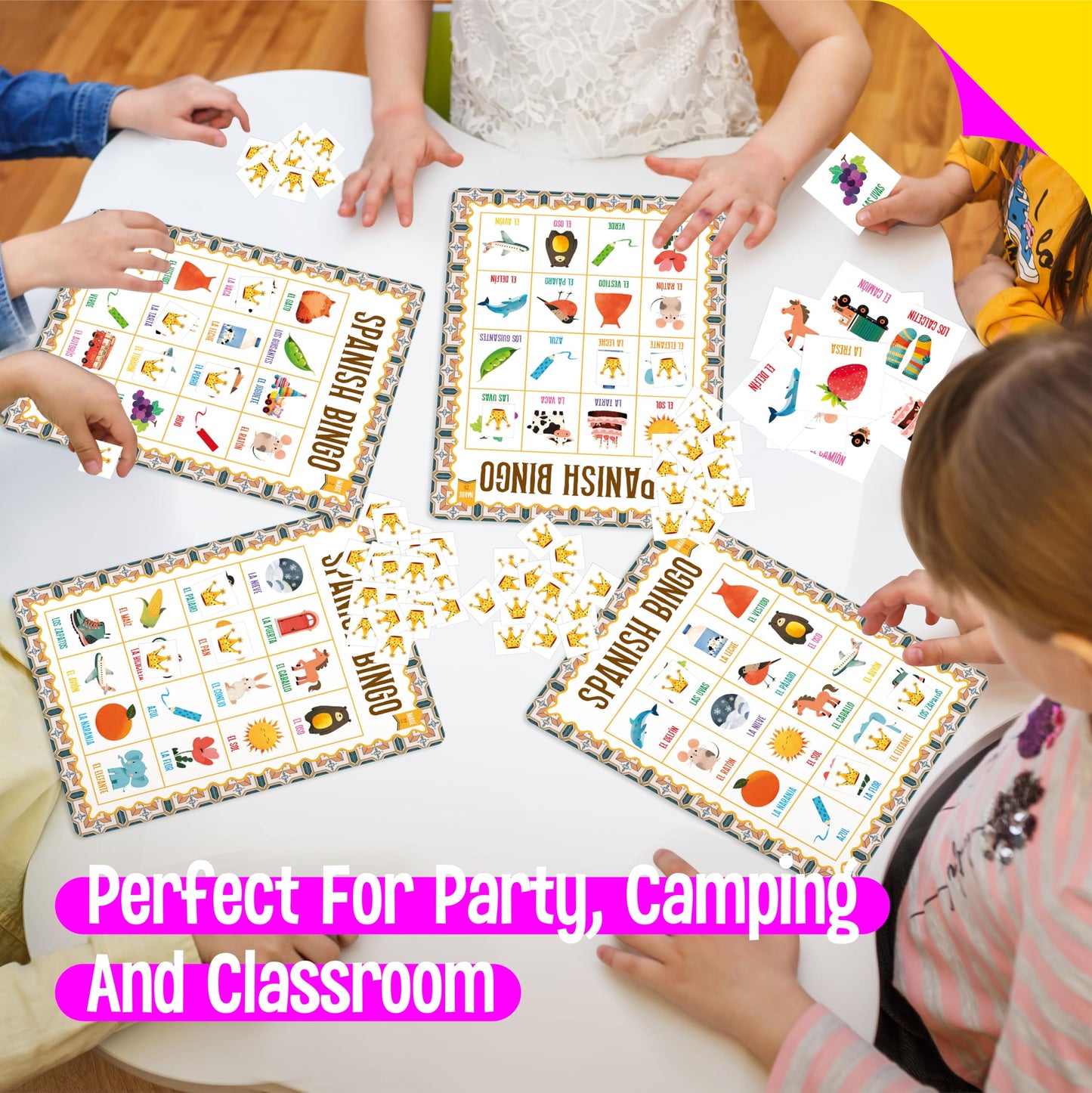 SpriteGru Spanish Bingo Game – 25 Boards for Spanish Vocabulary | Bilingual Word Bingo for Ages 5+