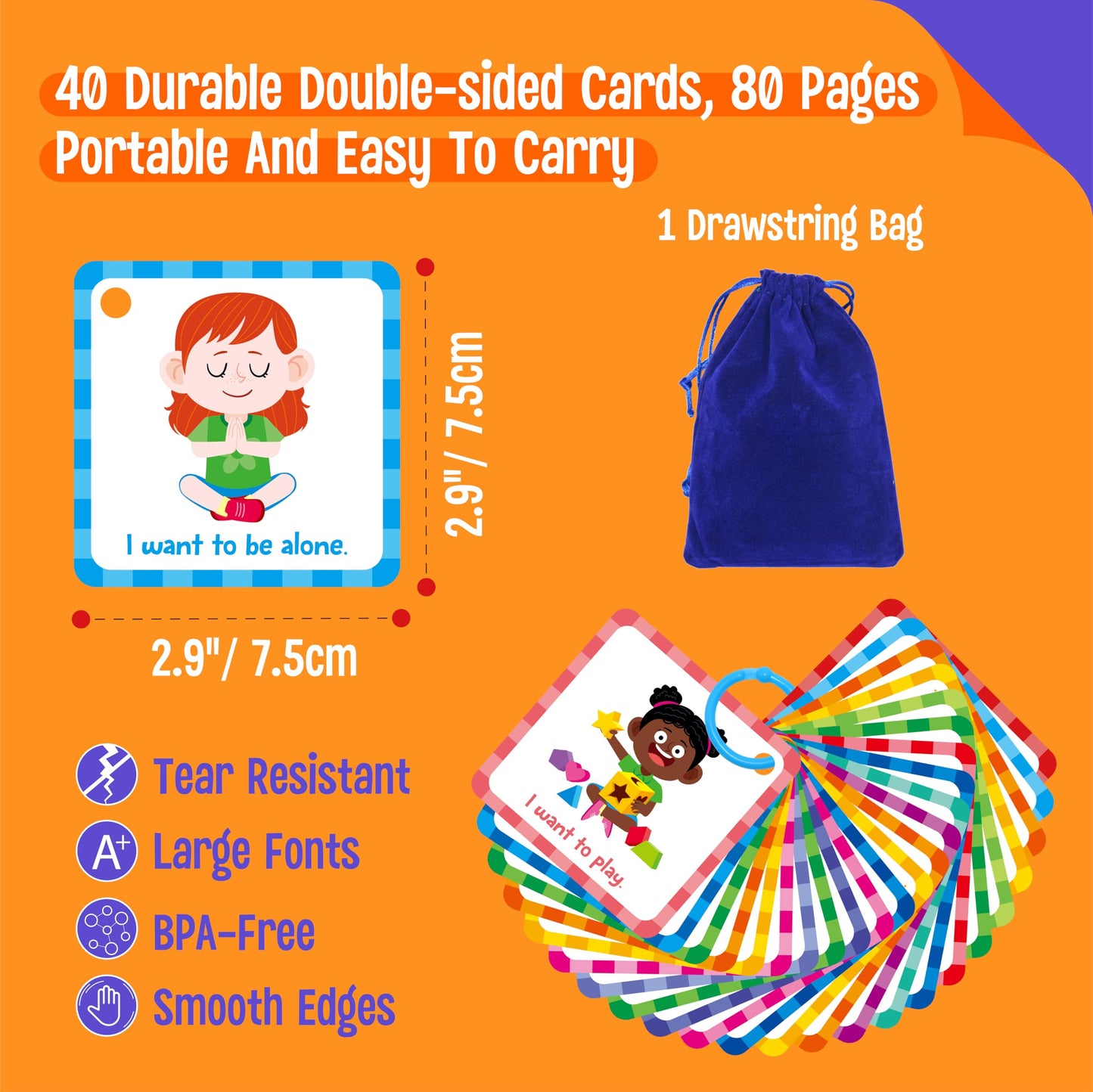 SpriteGru Special Needs Communication Cards - 40 Double-Sided Visual Aids for Autism & Speech Delay