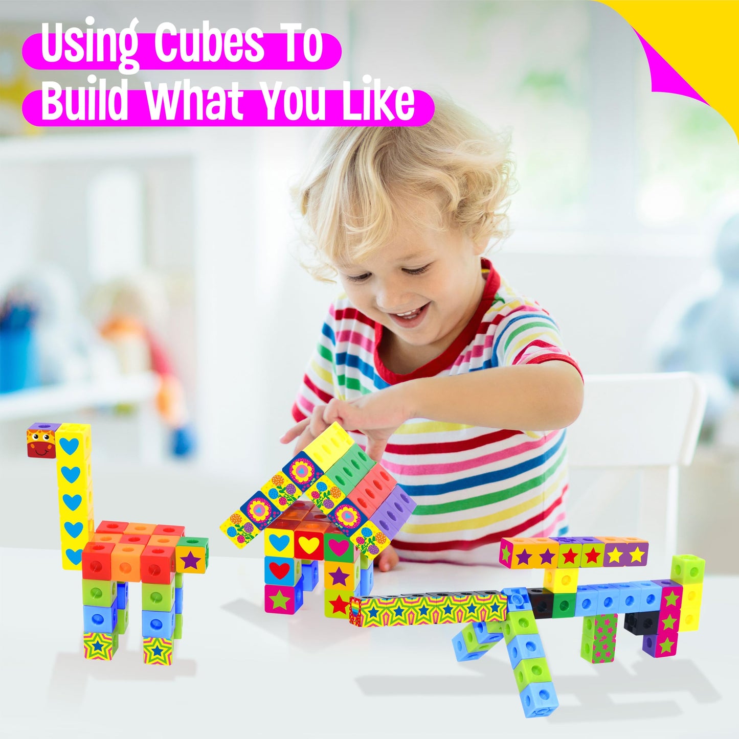 SpriteGru 100 Math Linking Cubes with 320 Sticker Pack – Early Math & STEM Toy