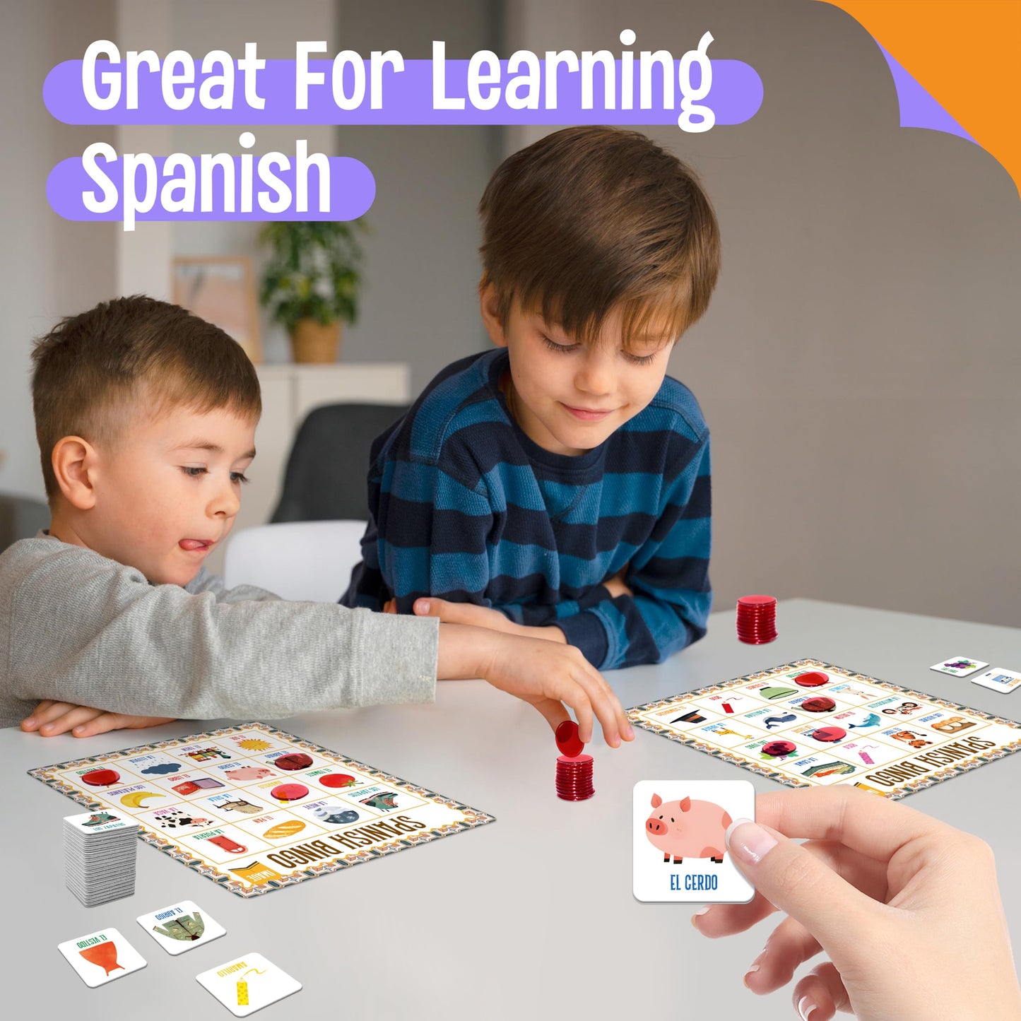 SpriteGru Spanish Bingo Game – Bilingual Word Learning for Ages 5+ (Up to 12 Players)