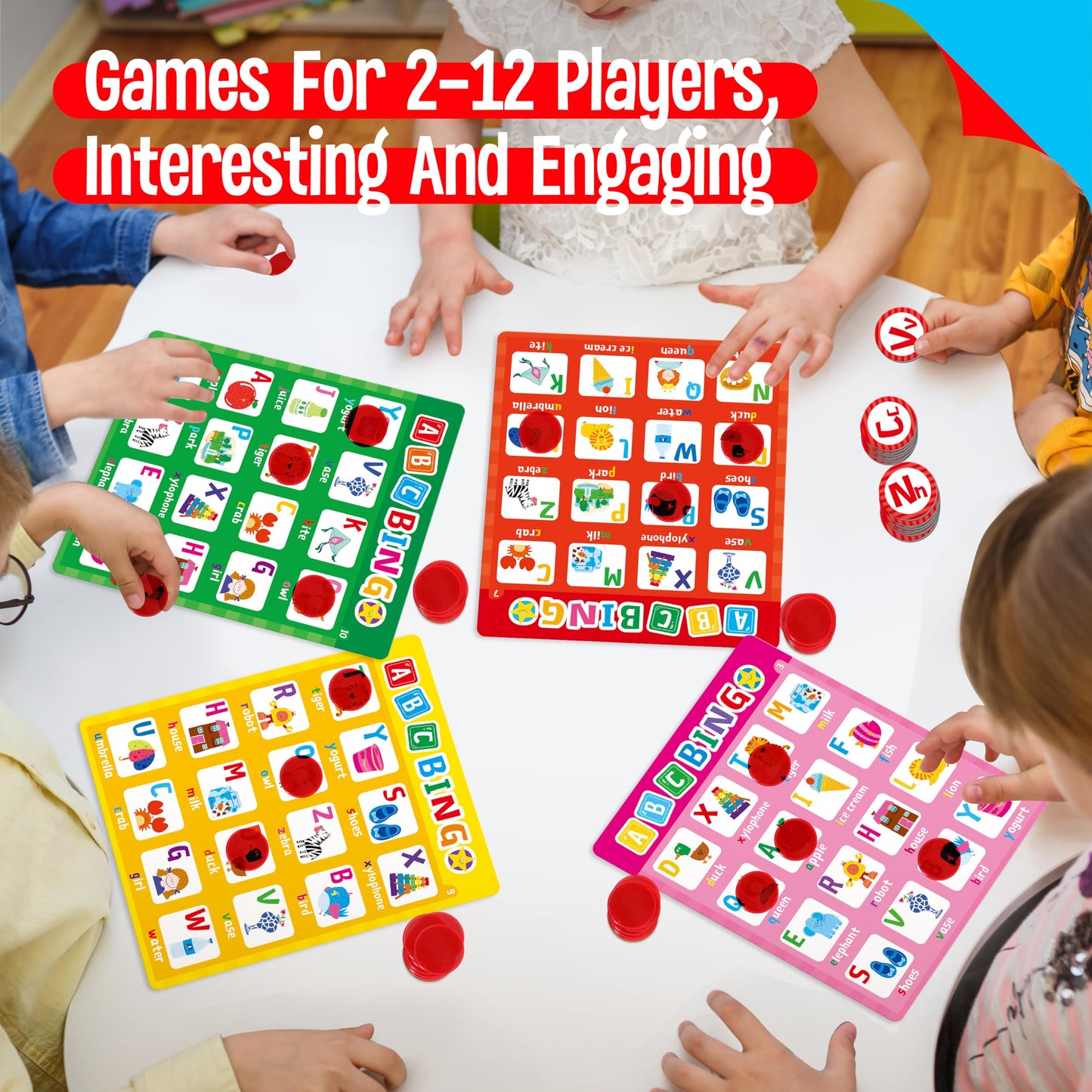 SpriteGru Alphabet & CVC Bingo Game – 12 Double-Sided Boards for Letters & CVC Words