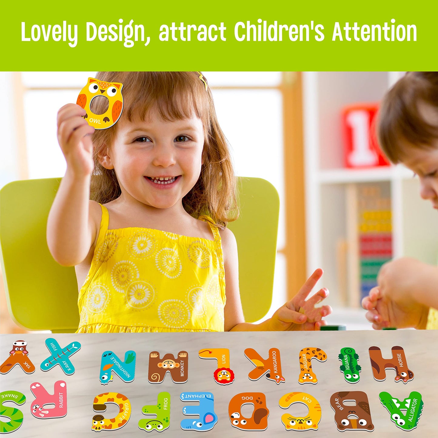 SpriteGru Large Magnetic Letters – Animal Alphabet ABC Magnets for Fridge, Colorful Learning Toys
