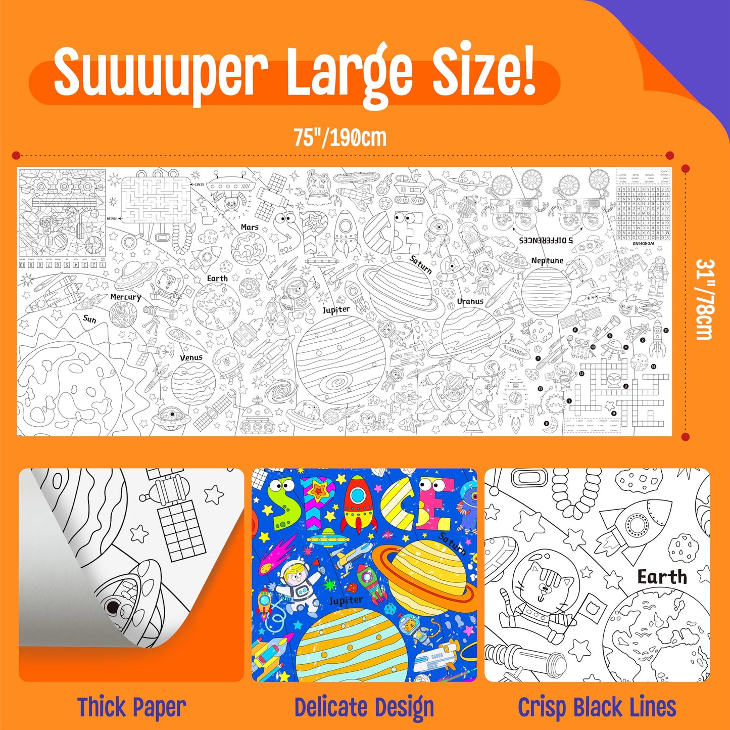 SpriteGru Universe Coloring Poster – 75in x 31in Jumbo Space Poster for Classrooms & Home