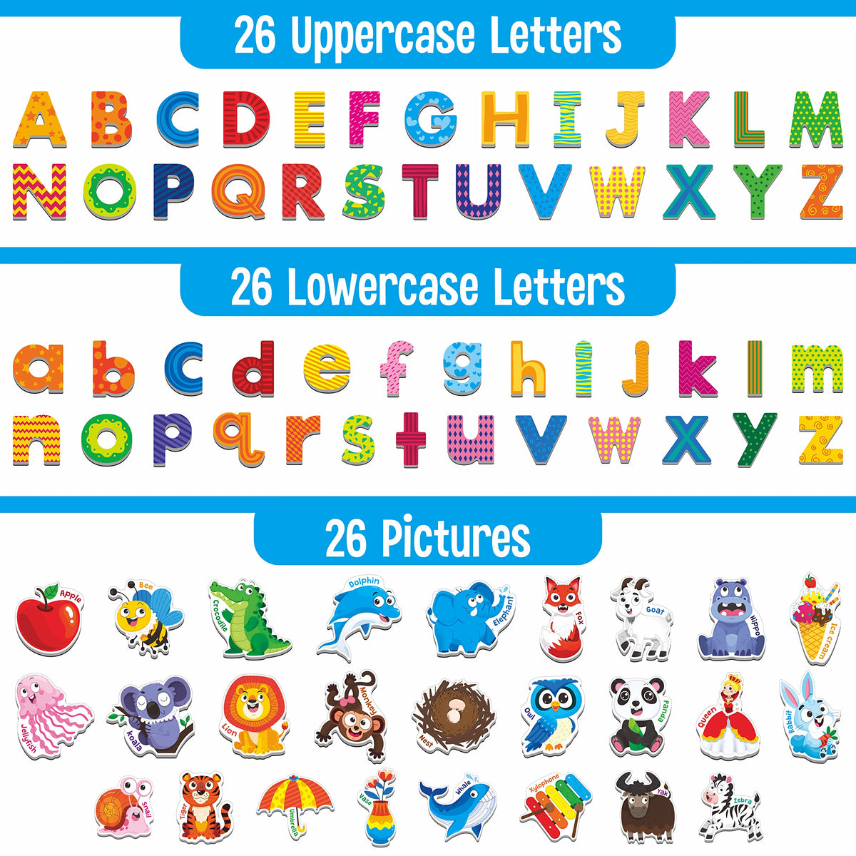 SpriteGru 78 Magnetic Alphabet Set – Uppercase, Lowercase & Animal Pattern Magnets for Toddlers