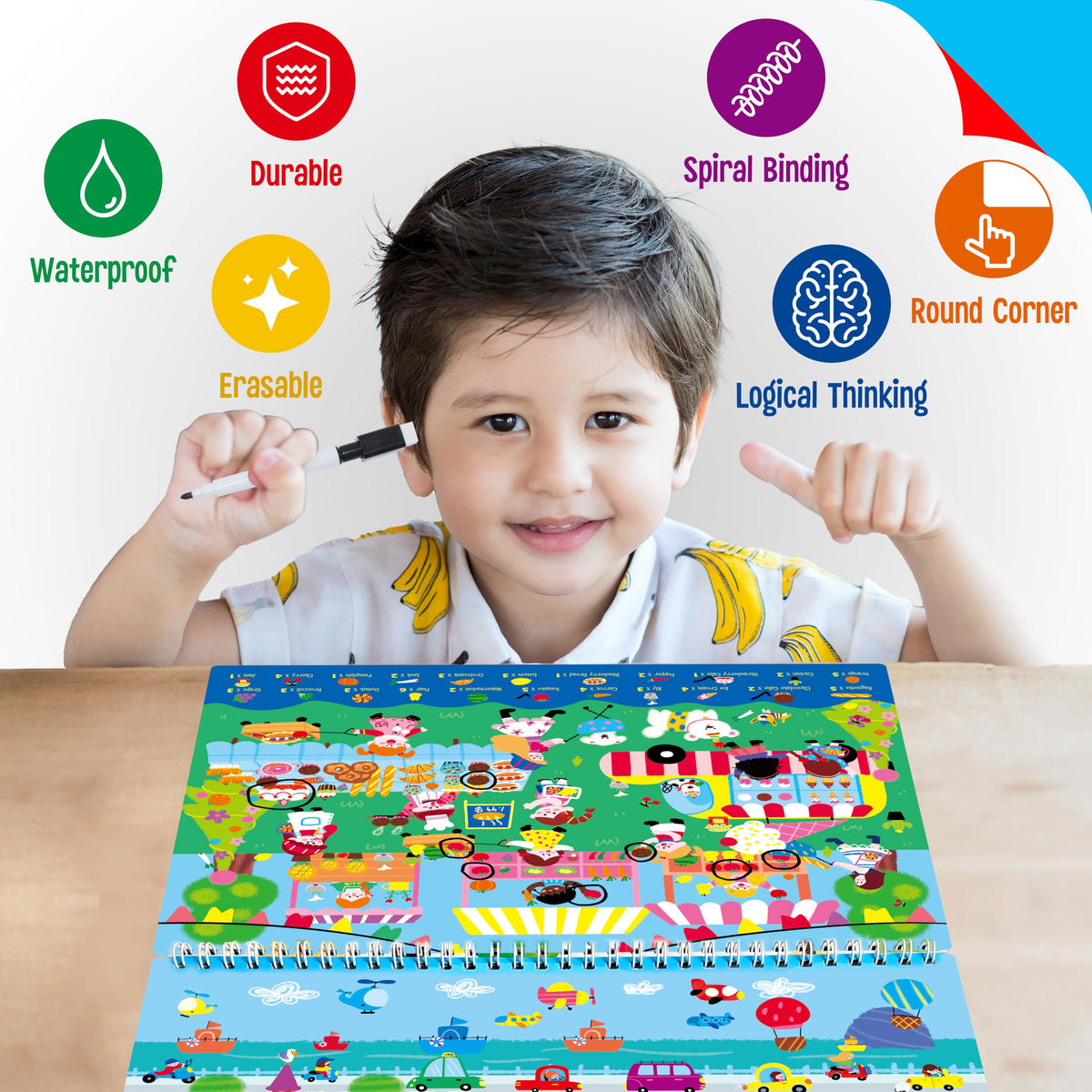 SpriteGru 30 Dry Erase Activities Book – Reusable & Erasable Learning Pad for Kids, Travel