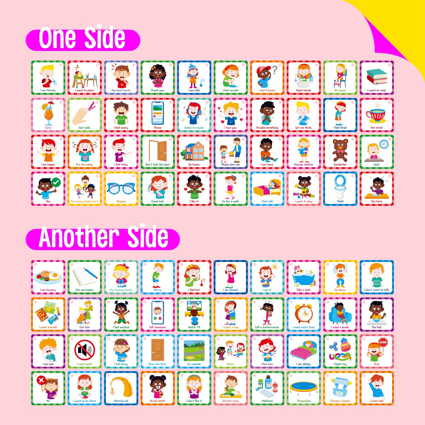 SpriteGru Special Needs Communication Cards - 40 Double-Sided Visual Aids for Autism & Speech Delay