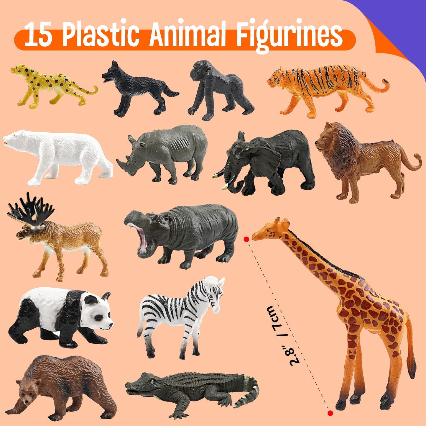 SpriteGru 15 Wild Animal Figurines — Educational Safari Toys for Kids
