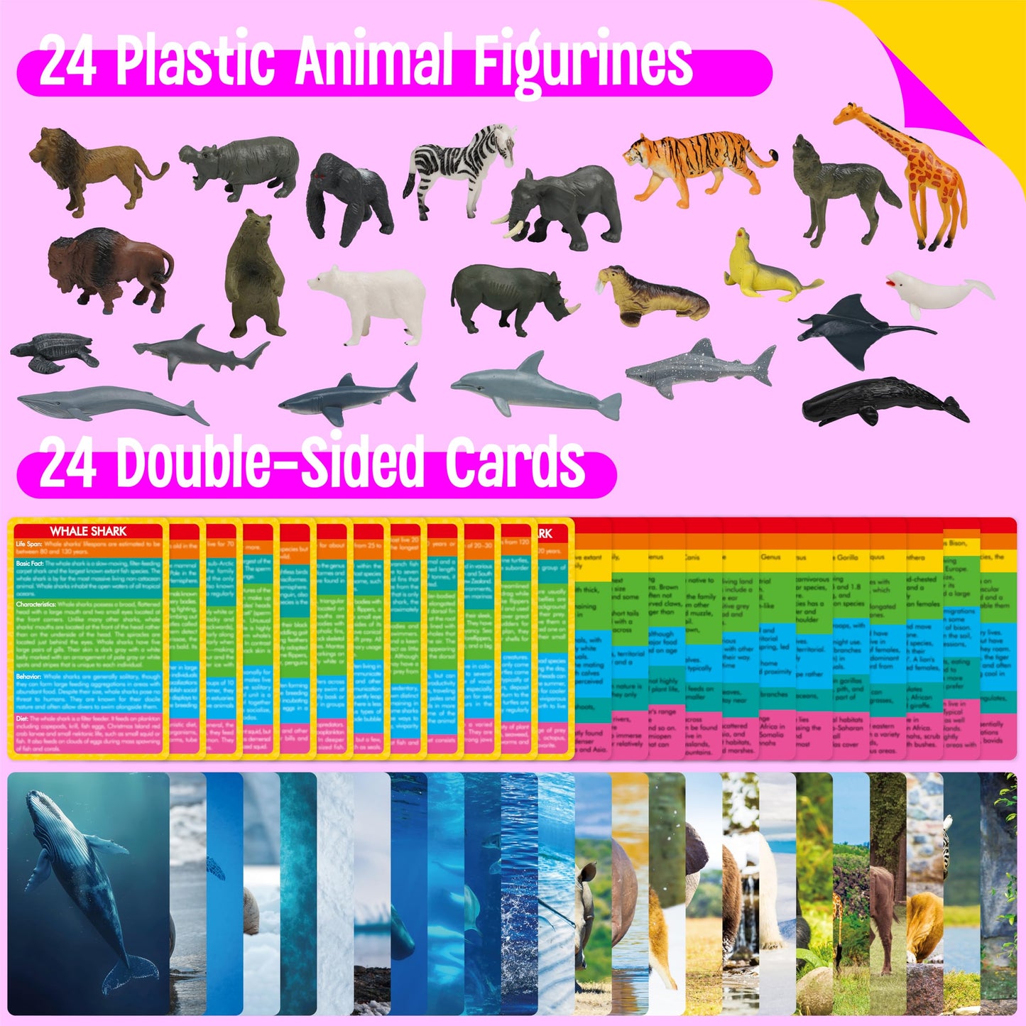 SpriteGru 24-Piece Animal Figurines & Flashcards – Montessori Learning Toy Set for Kids