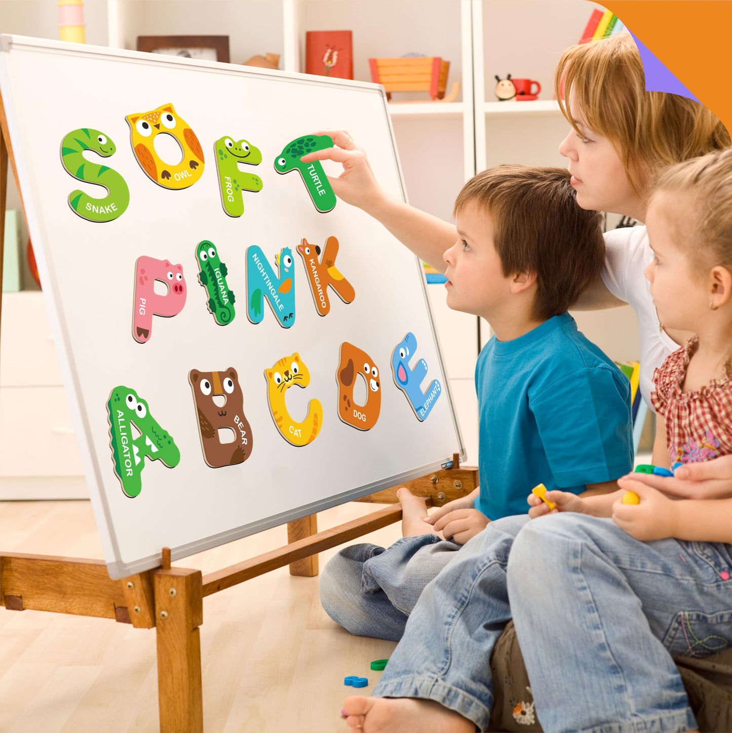 SpriteGru 26 Magnetic Wooden Letters – Animal Alphabet Fridge Magnets for Kids