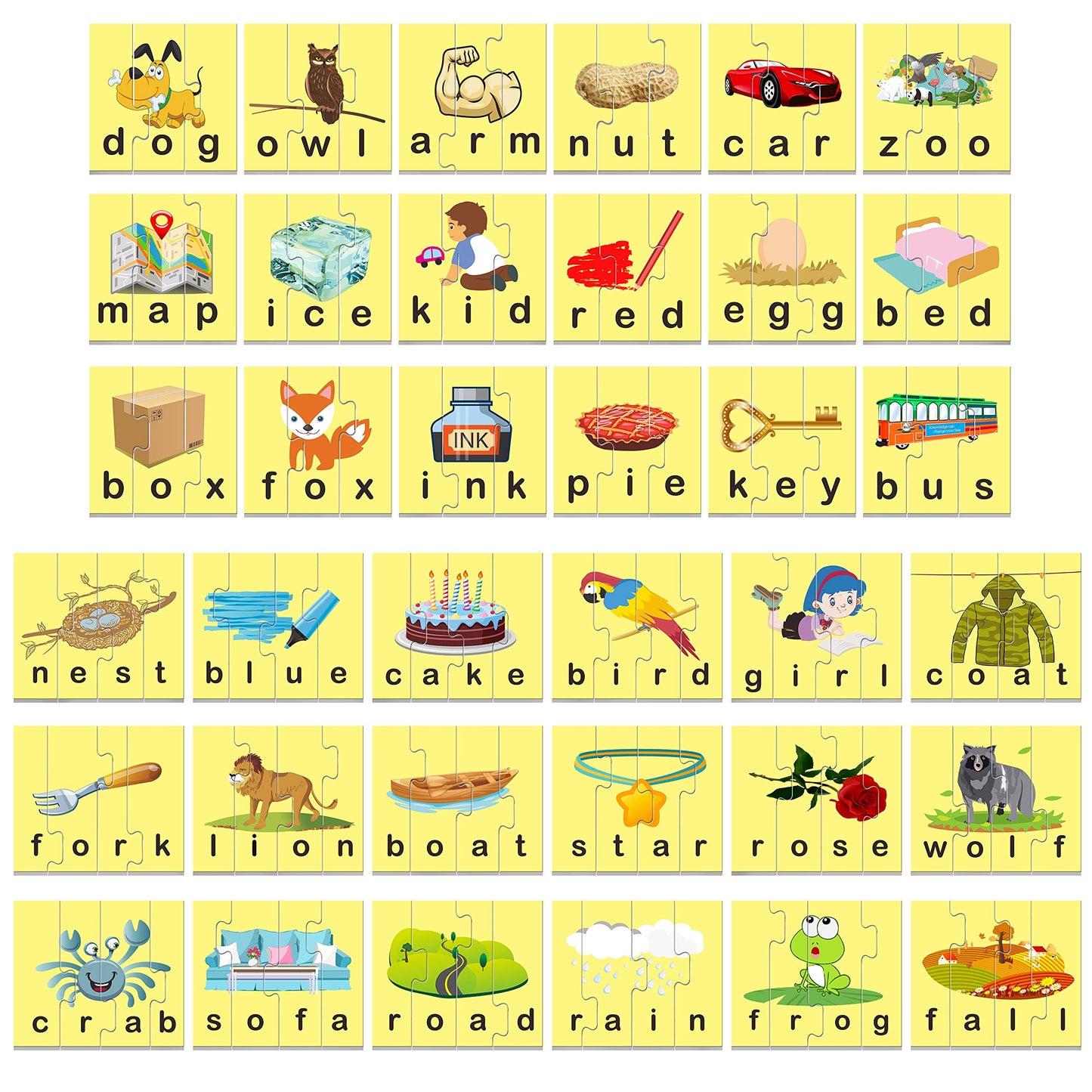 SpriteGru 72-Word Spelling Puzzles with Self-Correction – 3 & 4 Piece Preschool Blocks (36 Double-Sided)