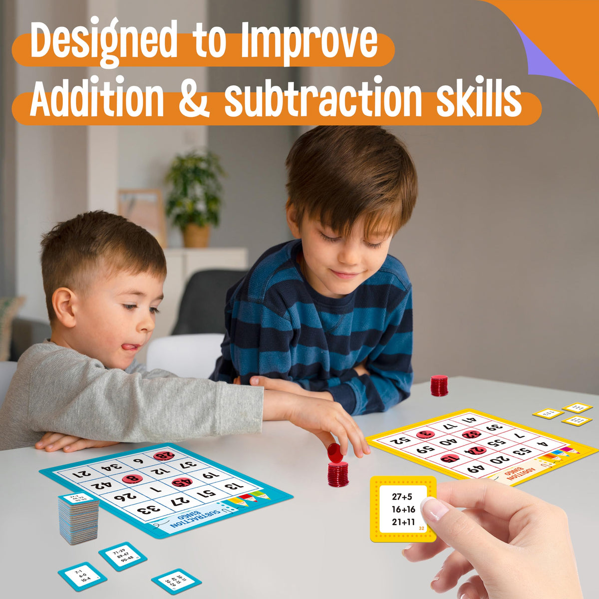 SpriteGru Addition & Subtraction Bingo Game – 360 Math Problems for Kids 4-8 | Classroom & Home Learning