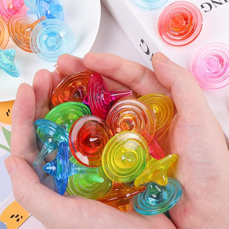 SPRMUD Children Acrylic Spinning Tops - 24 Colorful Gem Tops