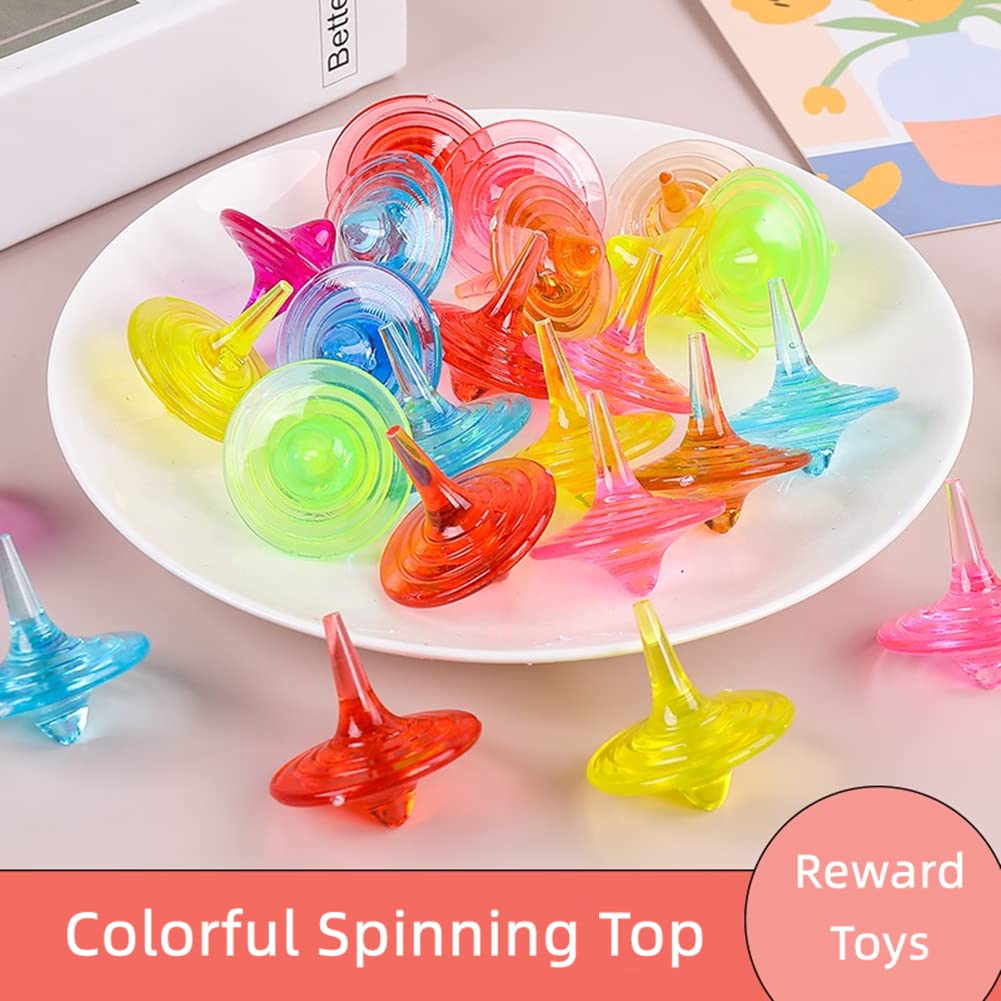 SPRMUD Children Acrylic Spinning Tops - 24 Colorful Gem Tops