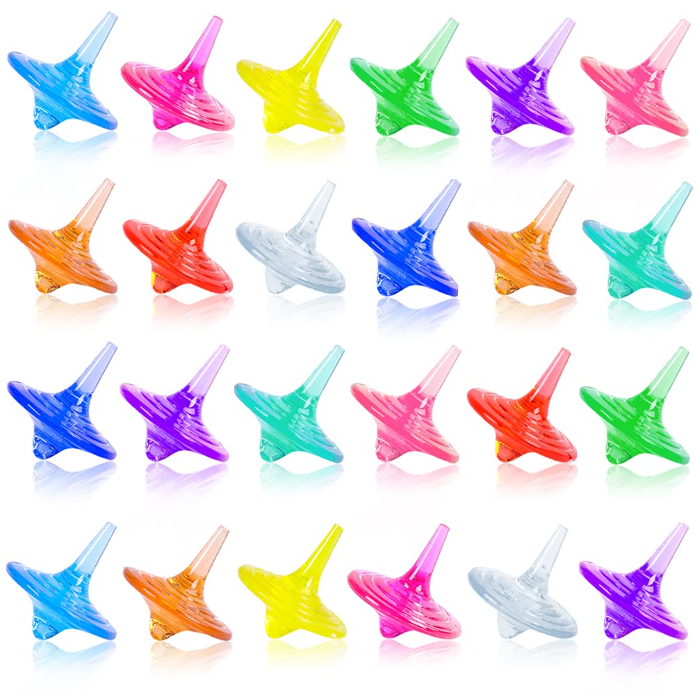 SPRMUD Children Acrylic Spinning Tops - 24 Colorful Gem Tops