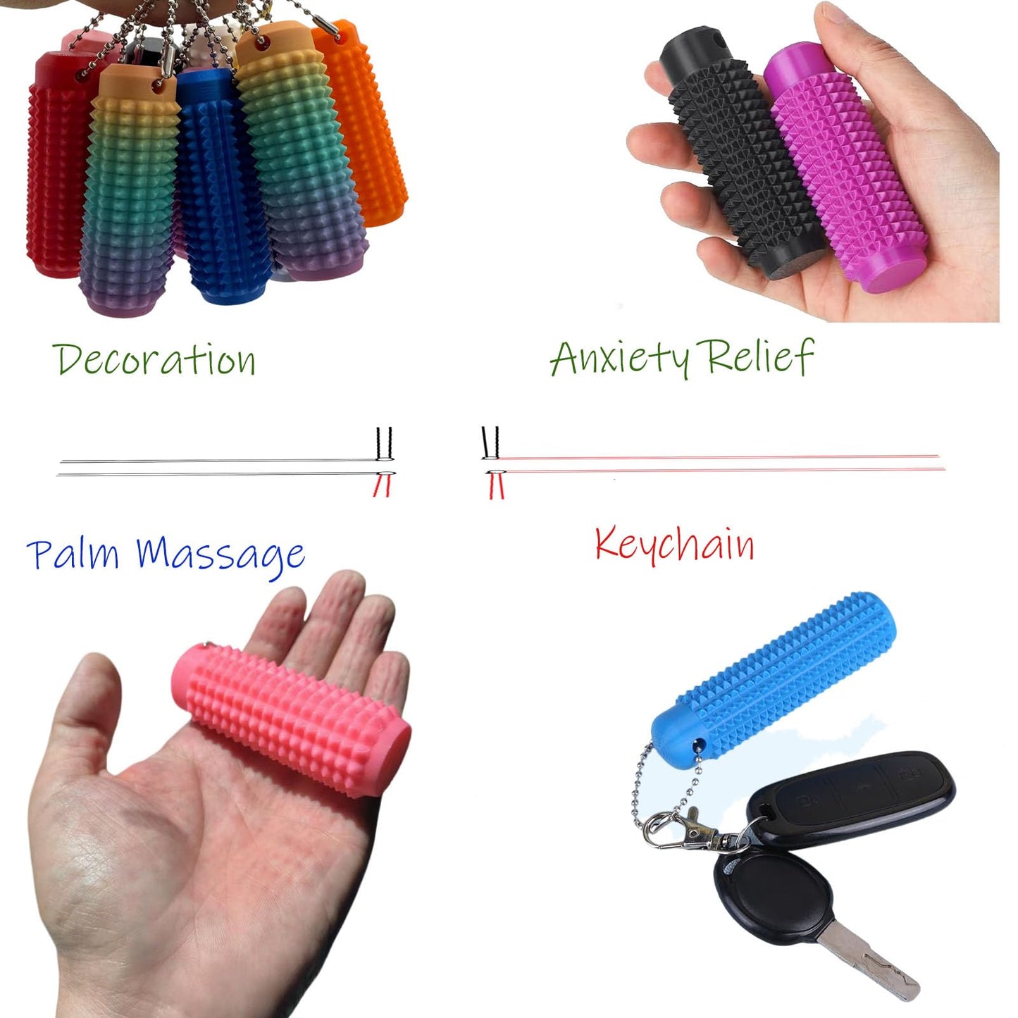 Sprsum 2-Pack Little Ouchies Fidget – Spiky Grip Keychain for Anxiety Relief (Blue & Pink)