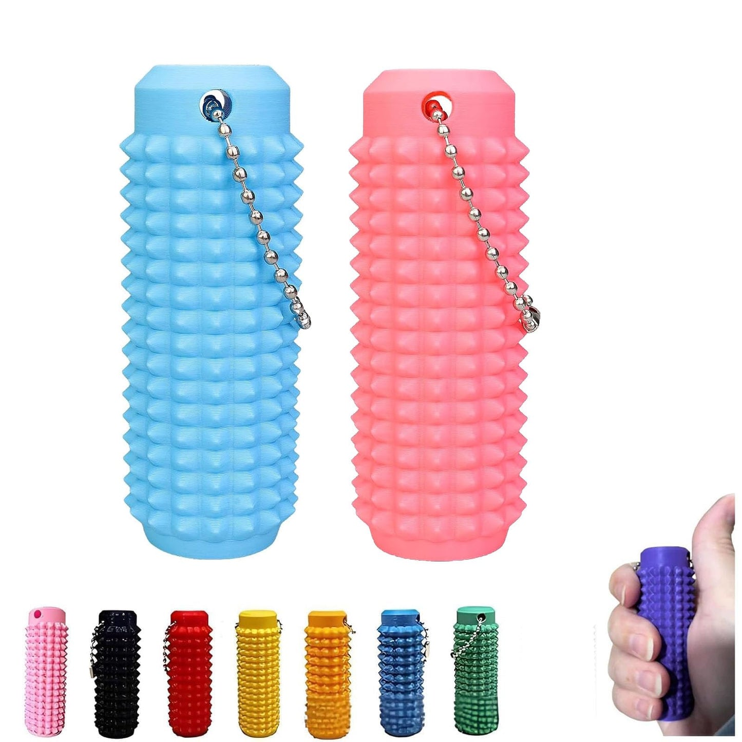 Sprsum 2-Pack Little Ouchies Fidget – Spiky Grip Keychain for Anxiety Relief (Blue & Pink)