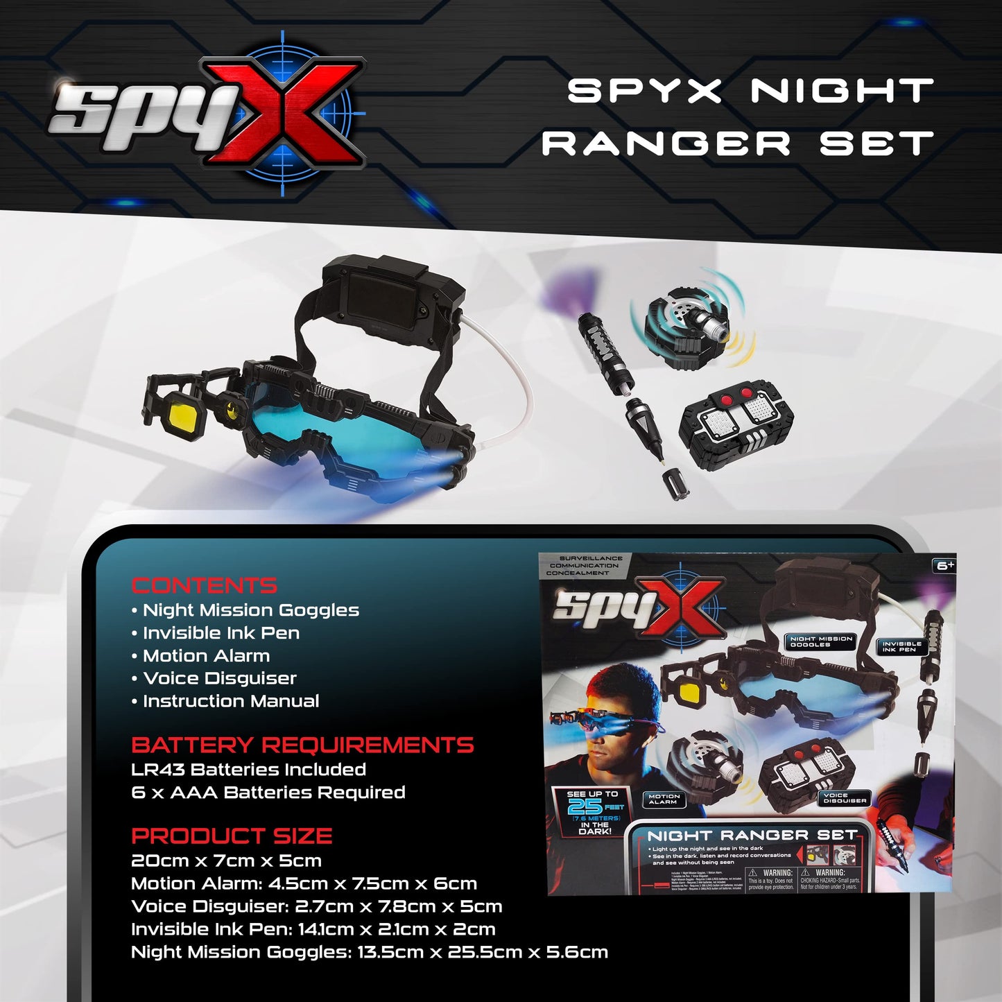SpyX Night Ranger Set – Night Mission Goggles, Motion Alarm, Voice Disguiser & Invisible Ink Pen