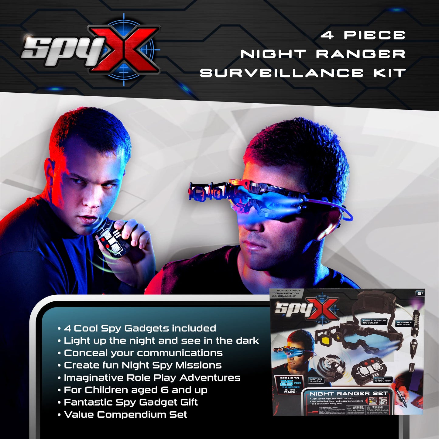 SpyX Night Ranger Set – Night Mission Goggles, Motion Alarm, Voice Disguiser & Invisible Ink Pen