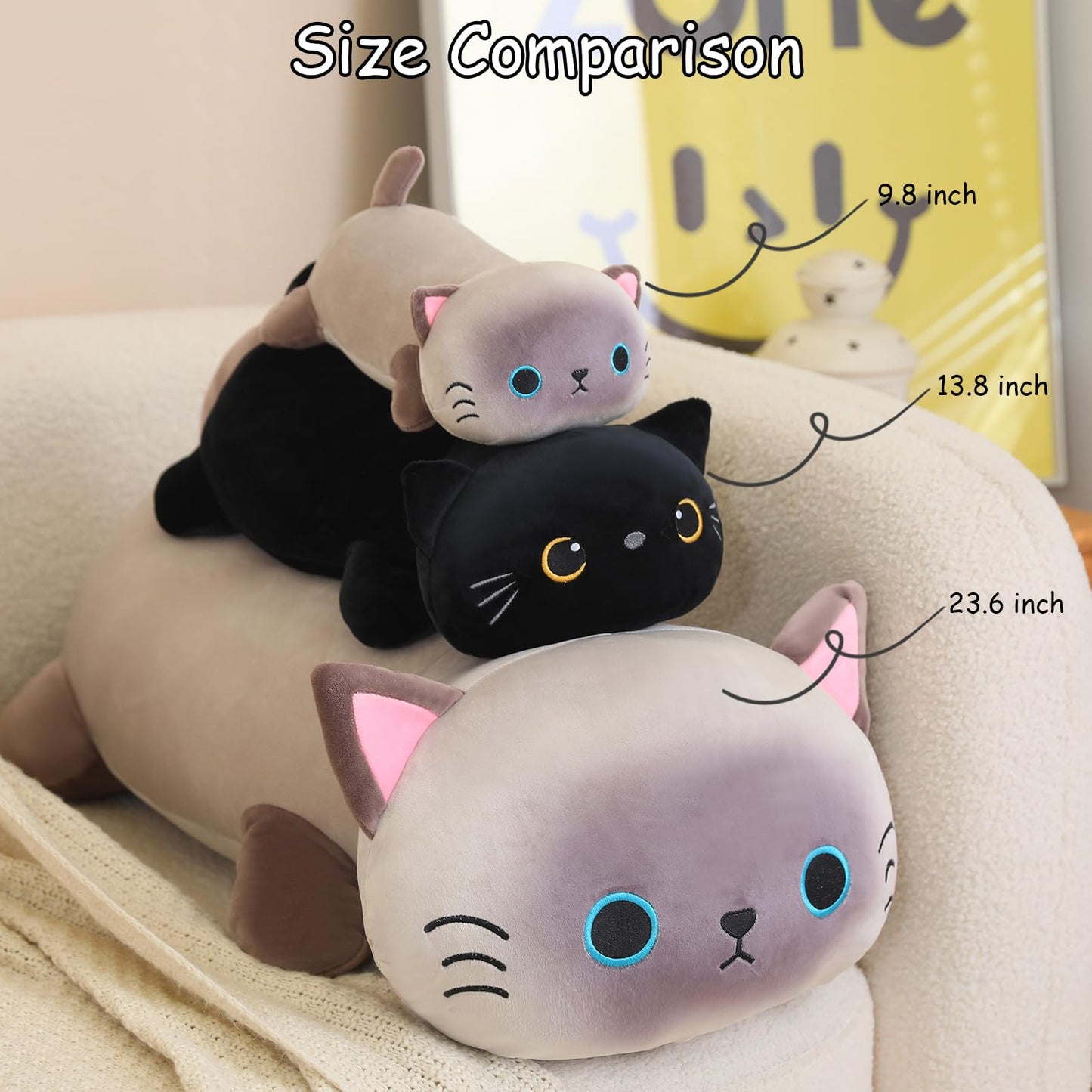 SQEQE Weighted Black Cat Plush – 13.8 Inch Soft Plush Pillow Toy, 1.6 Lbs