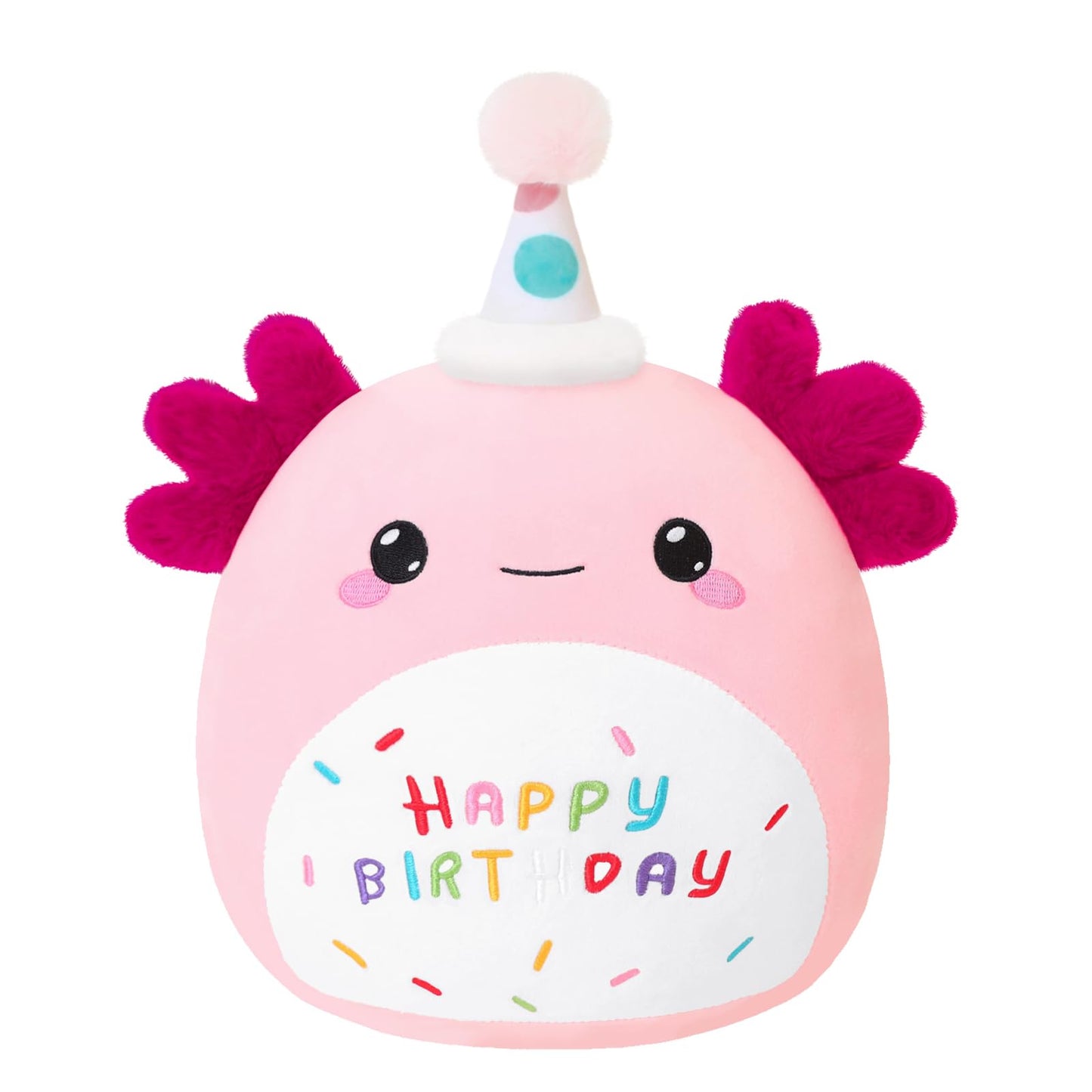 SQEQE Axolotl Plush Toy - Pink Birthday Axolotl Plush, 10 Inch, Cute Gift & Home Decor
