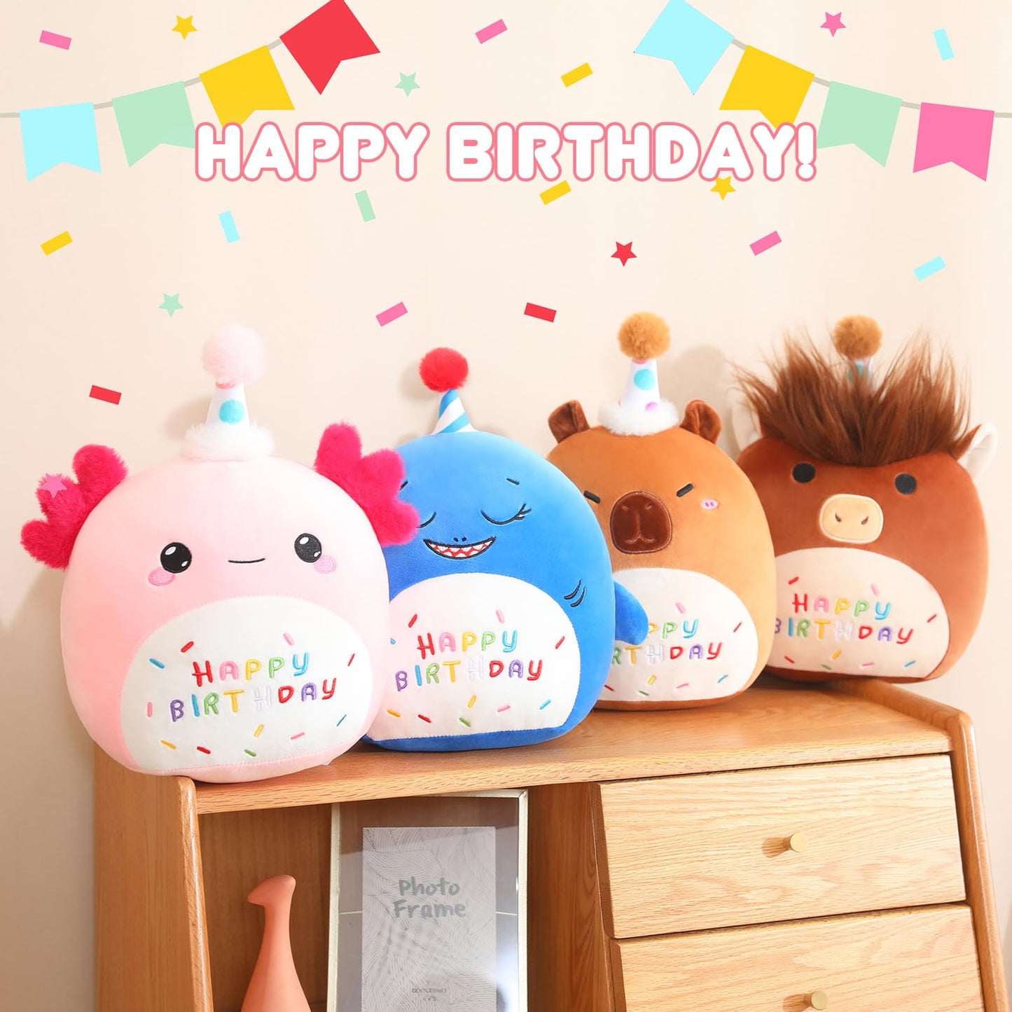 SQEQE Axolotl Plush Toy - Pink Birthday Axolotl Plush, 10 Inch, Cute Gift & Home Decor