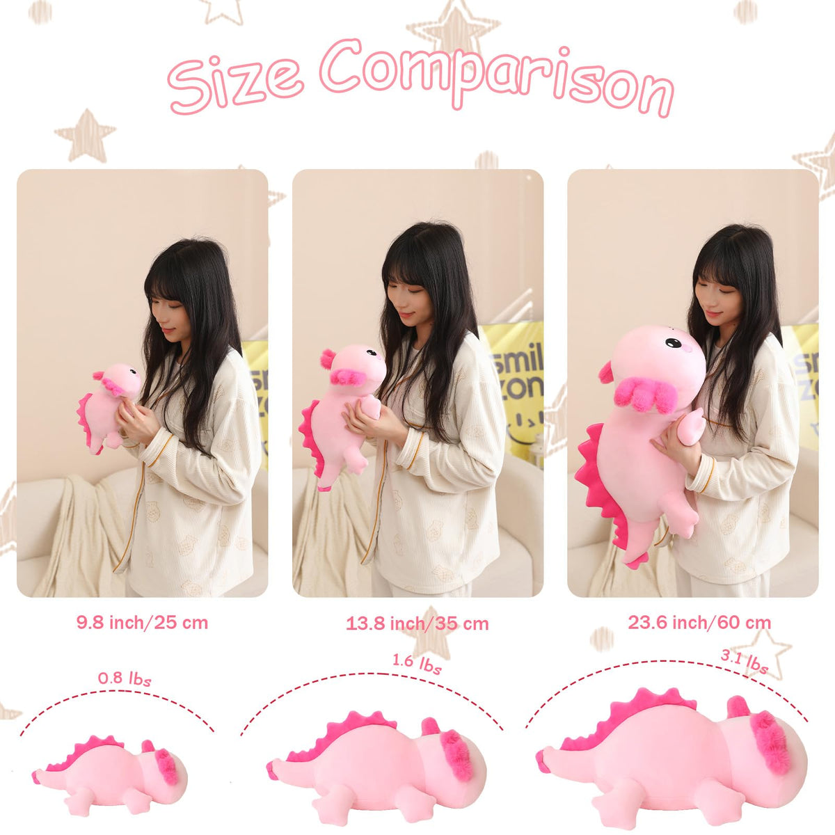 SQEQE Weighted Axolotl Plush – 9.8in Soft Pink Pillow Toy