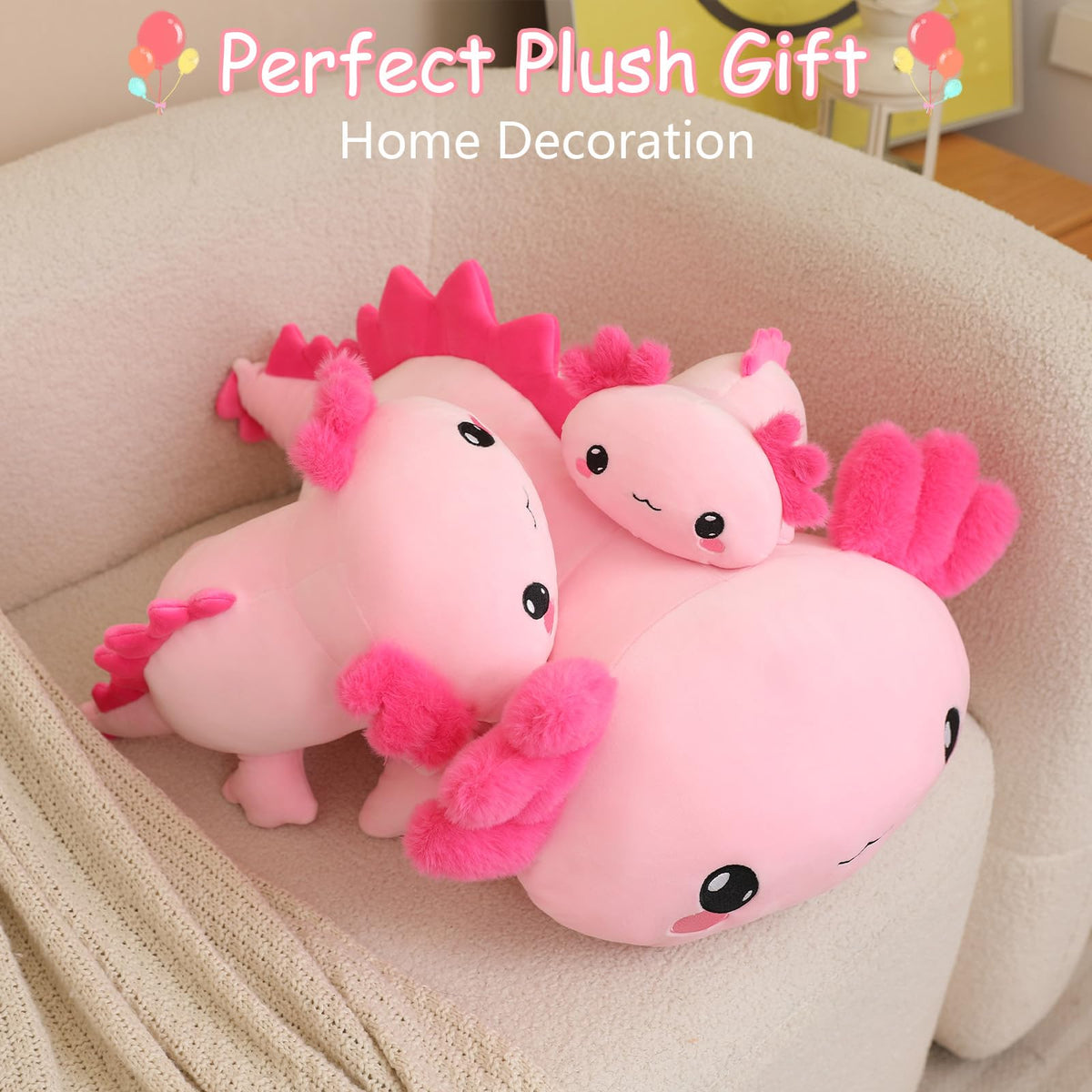 SQEQE Weighted Axolotl Plush – 9.8in Soft Pink Pillow Toy