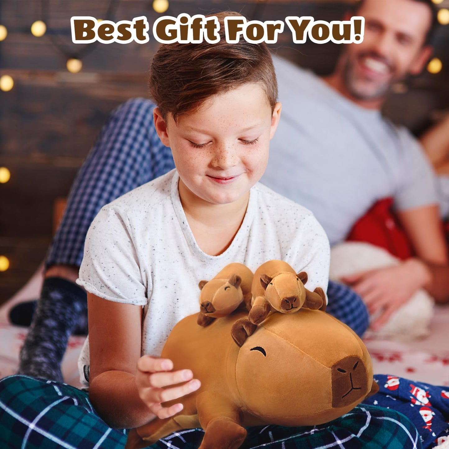 SQEQE Stuffed Capybara Plush – Mommy with 4 Babies Interactive Toy, Gift for Kids
